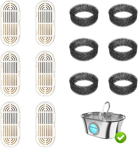 Filtros de repuesto para fuente de agua para gatos, fuente de agua para mascotas, dispensador de agua para perros, 6 paquetes de filtros y 6