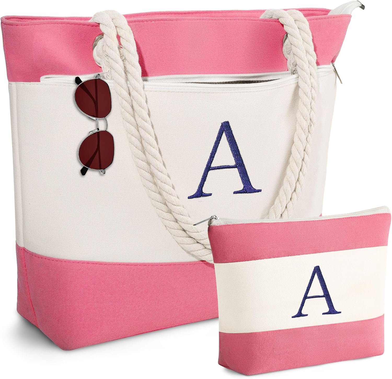 YOOLIFE Christmas Gifts for Women - Personalized Initial Canvas Beach Bags for Women Gifts for Mom Teacher Friend Birthday