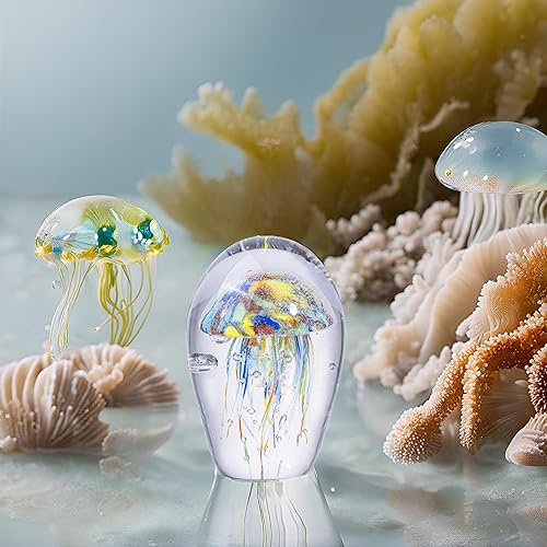 Miniatura 4 de Escultura de cristal de medusa estabilizada pesada de 5.9 pulgadas con burbujas naturales  Decoración oceánica segura para acuario de 4.4 libras