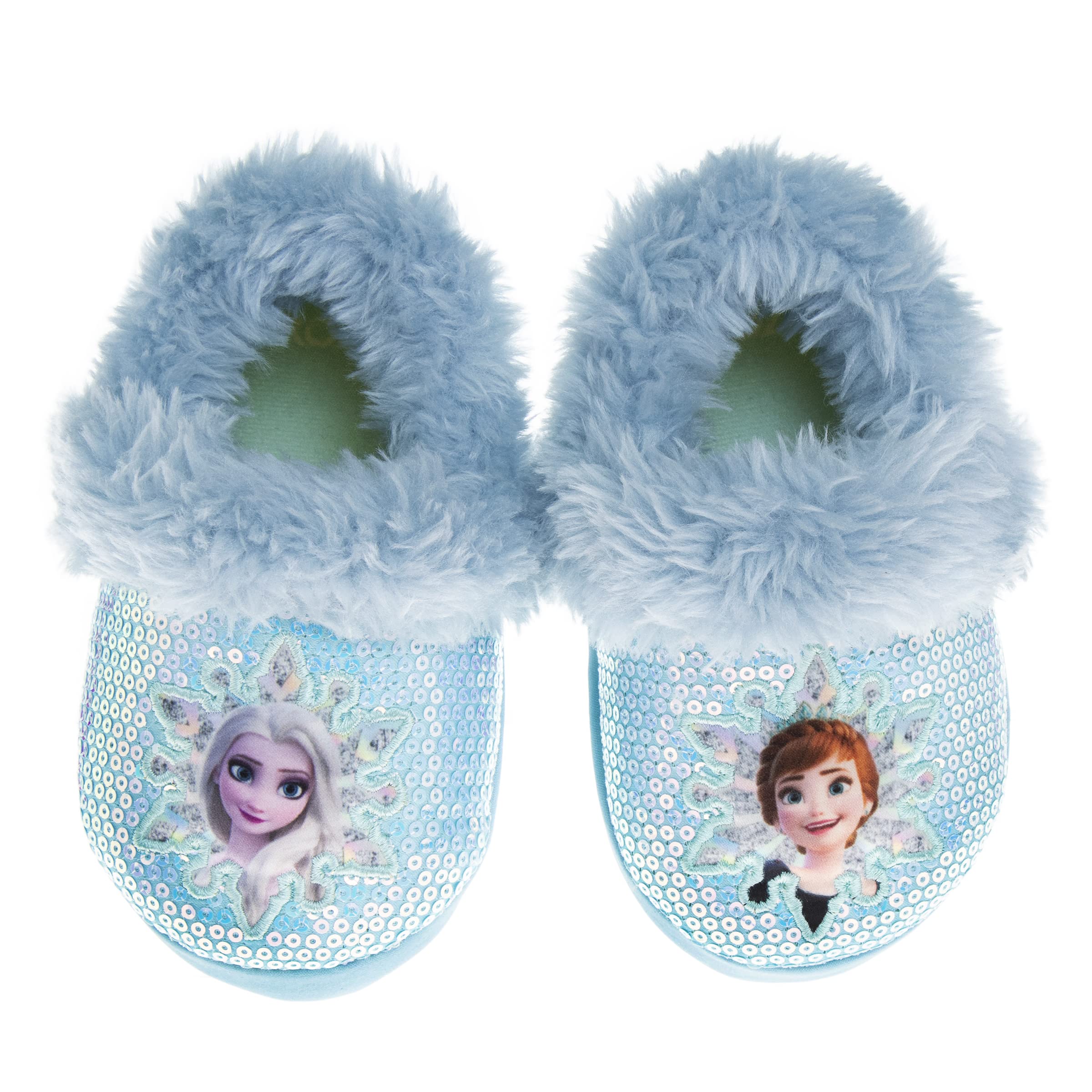 Disney Frozen Elsa and Anna Girls Slippers Plush Non-Slip Comfy Fluffy  Lightweight Warm Comfort Soft Aline Indoor House Slippers (Toddler/Little 