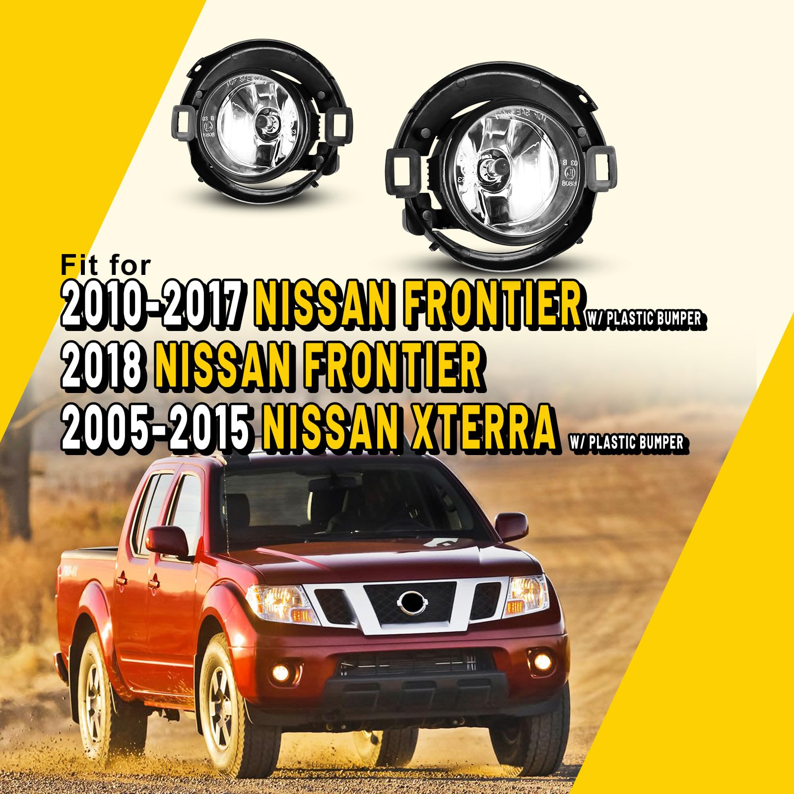 AUTOFREE Fog Lights for Nissan Frontier 2010-2017/ Nissan Xterra 2005-2015 (both Only fit for plastic bumper) with Bulbs H11 12V 55W Fog Lamps assembly Included Wiring Kit & Switch-1 Pair (Clear Lens)