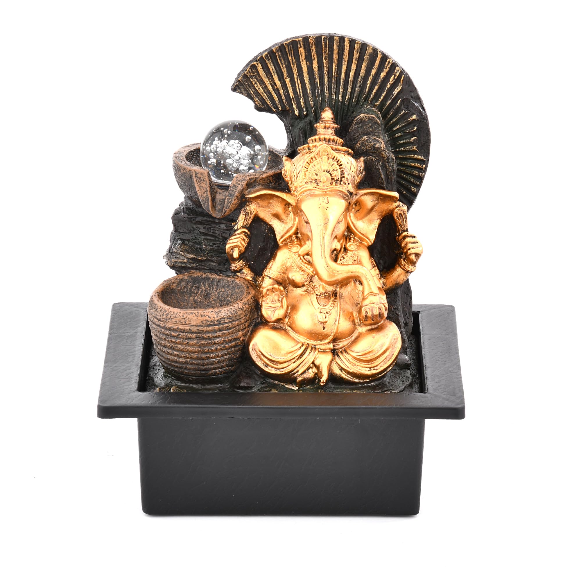 X-PRESS!ONS STYLE Indian Occasions, Home Décor Water Fountain w/Rolling Ball & Color light operated by electrical pump (GANESH) 21 x 17x 25CM