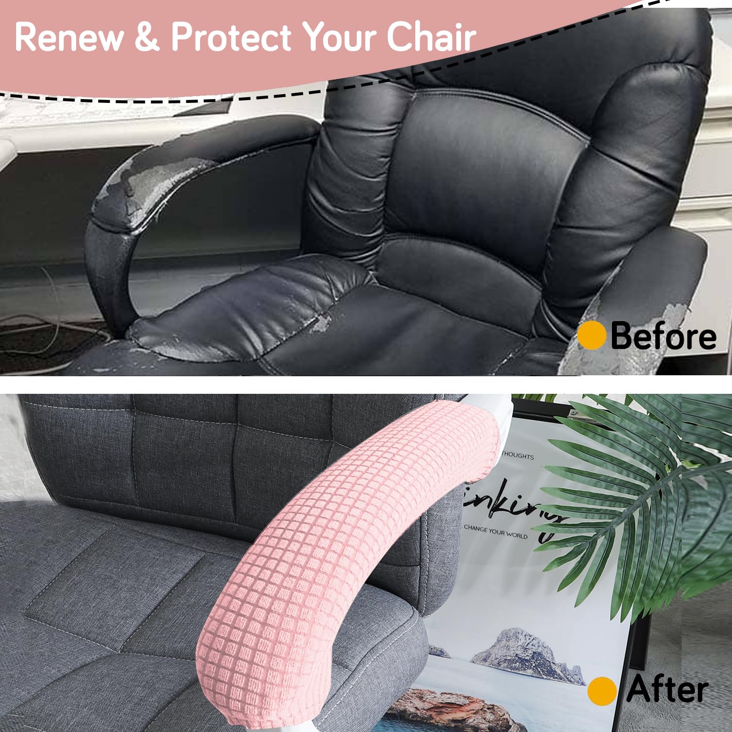 Pink Office Chair Armrest Cover - Waterproof & Washable -7