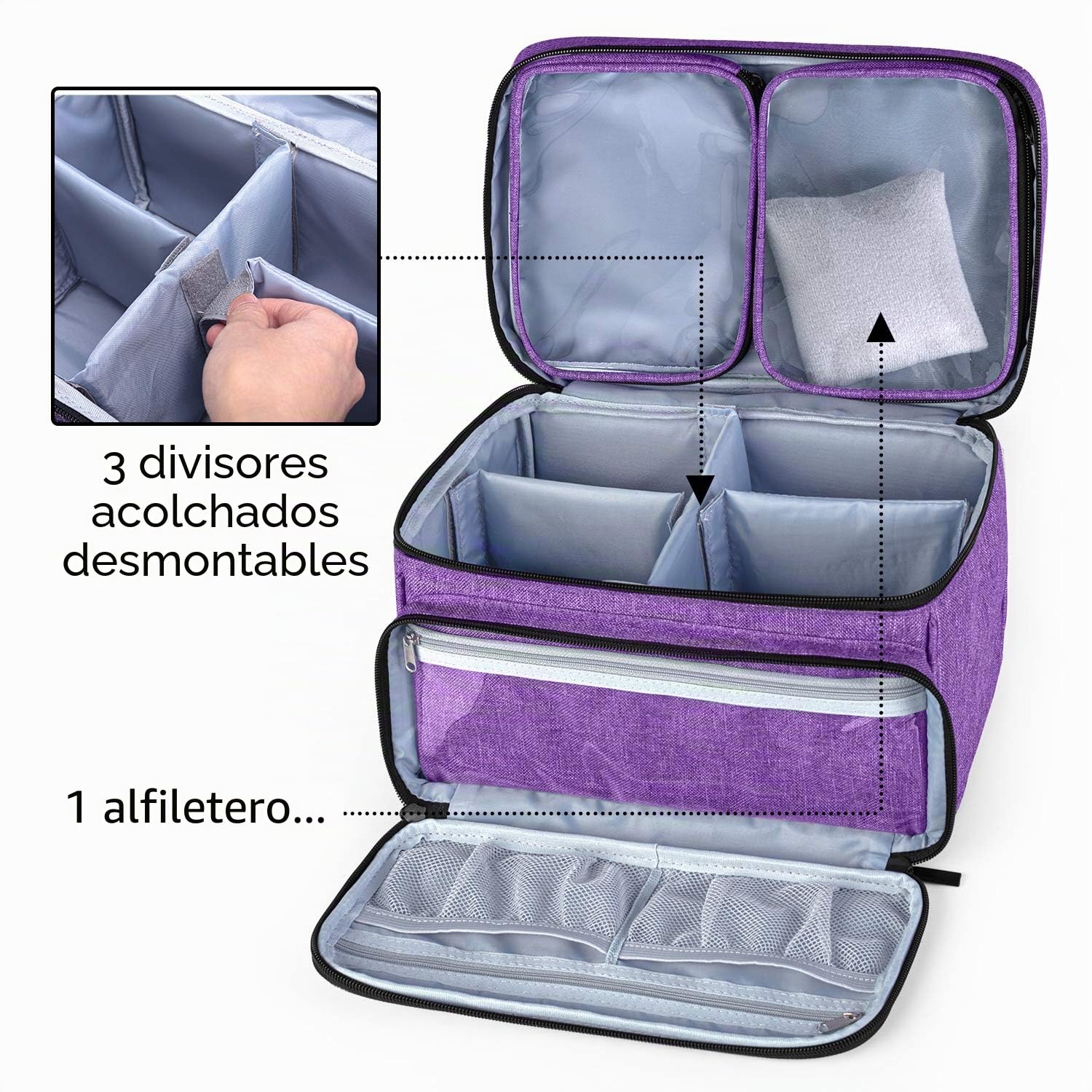 Luxja Bolsa para Kit de Costuracon 2 Bolsillos Transparentes Desmontables | Bolsa para Hilo, Agujas, Tijeras y Otras Herramientas de Costura (Solo Bolsa), Púrpura