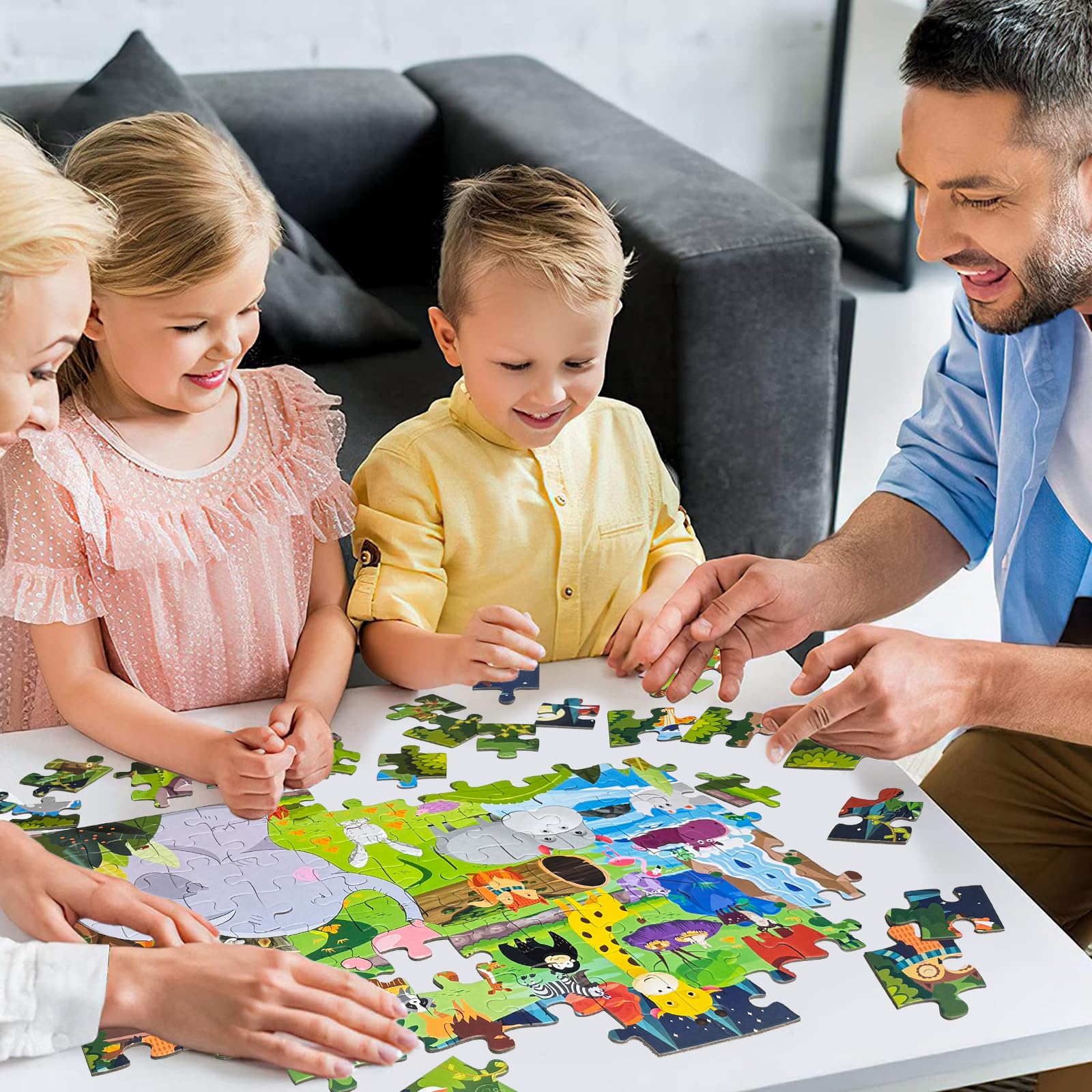 Puzzle dla dzieci od 4, 5, 6 lat, 96 elementów, puzzle podłogowe, świat zwierząt, duże puzzle dla dzieci, prostokątne, puzzle dla chłopców i dziewczynek, prezent dla dzieci w wieku 3-7 lat