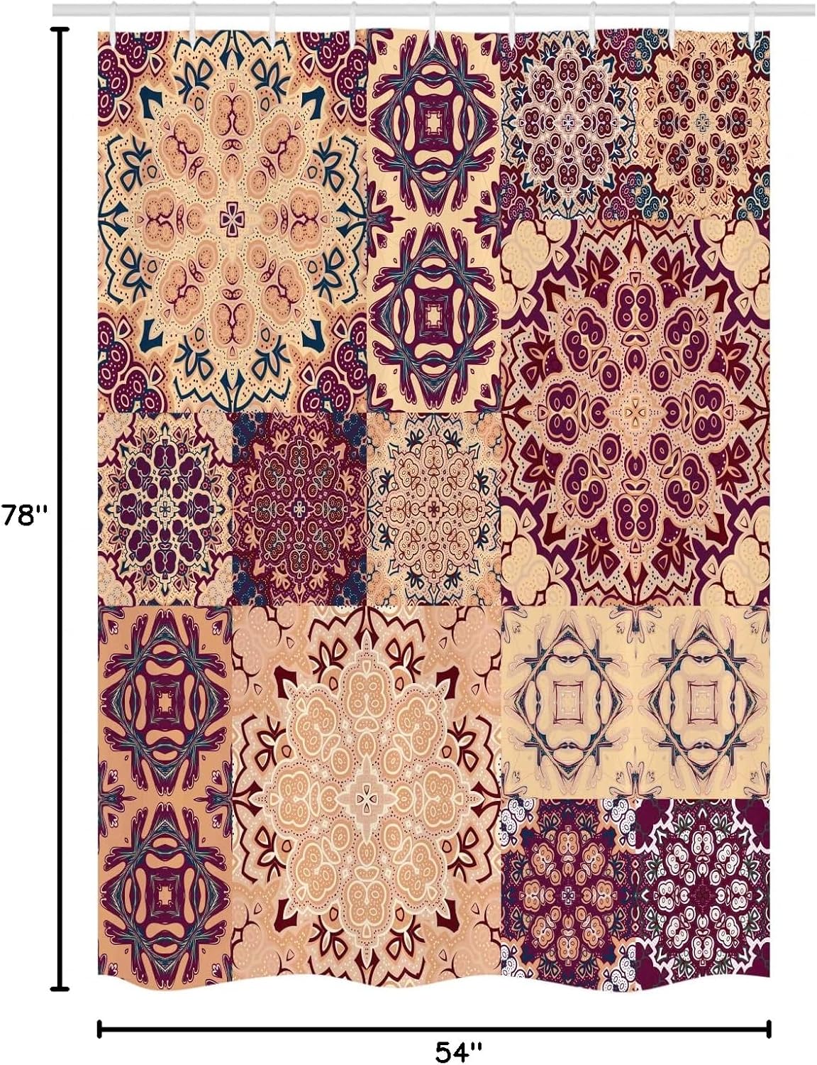 Ambesonne Moroccan Stall Shower Curtain, Large Colorful Vintage Ceramic Tiles Design Floral Forms, Fabric Bathroom Decor Set with Hooks, 54" W x 78" L, Peach Orange Red