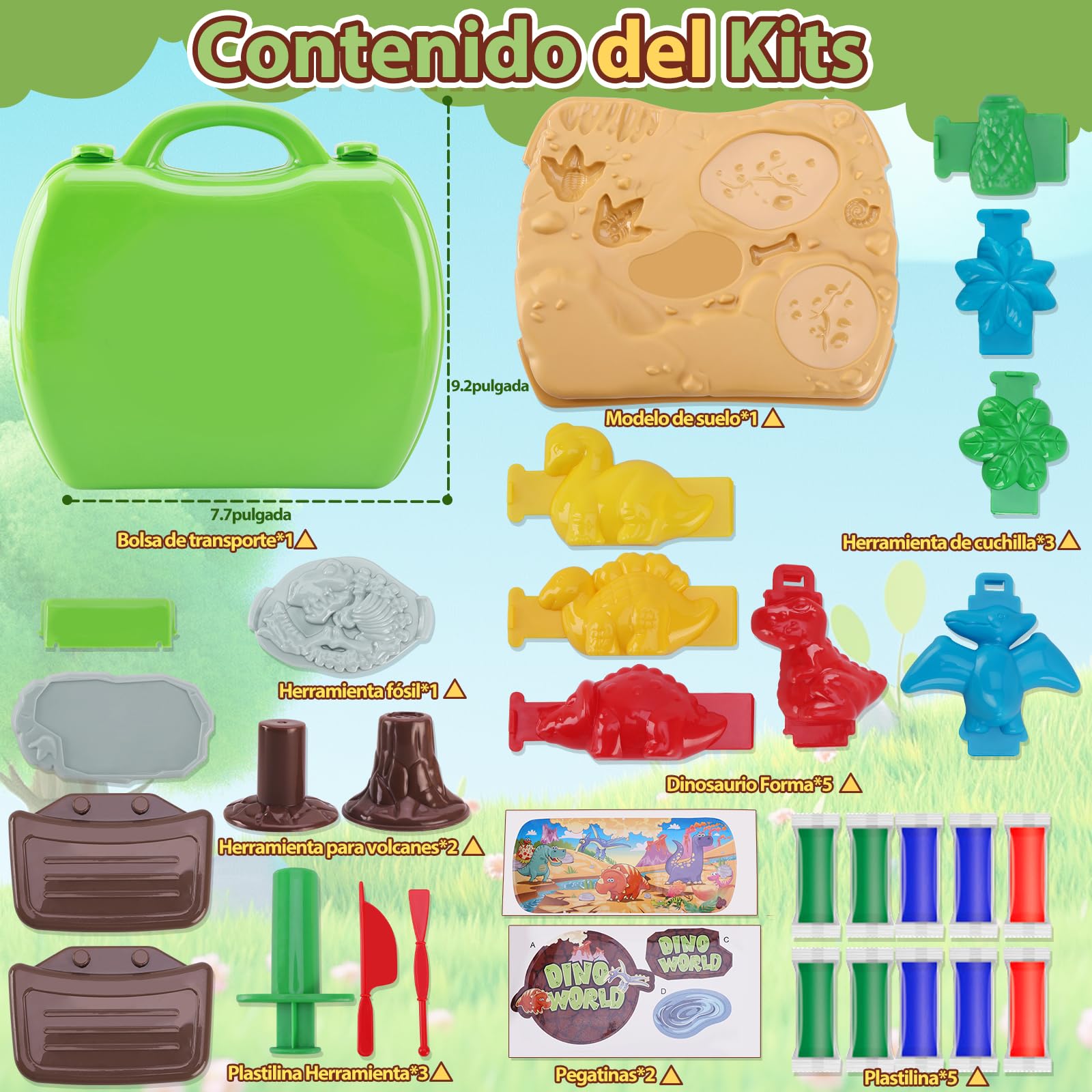VBACALA Set de Plastilina de Dinosaurios para Niños + Accesorios,Juego Creativo con Accesorios de Plastilina,Herramientas y Dinosaurio Moldes,Juguete Educativo Seguro Partir de 3 Años