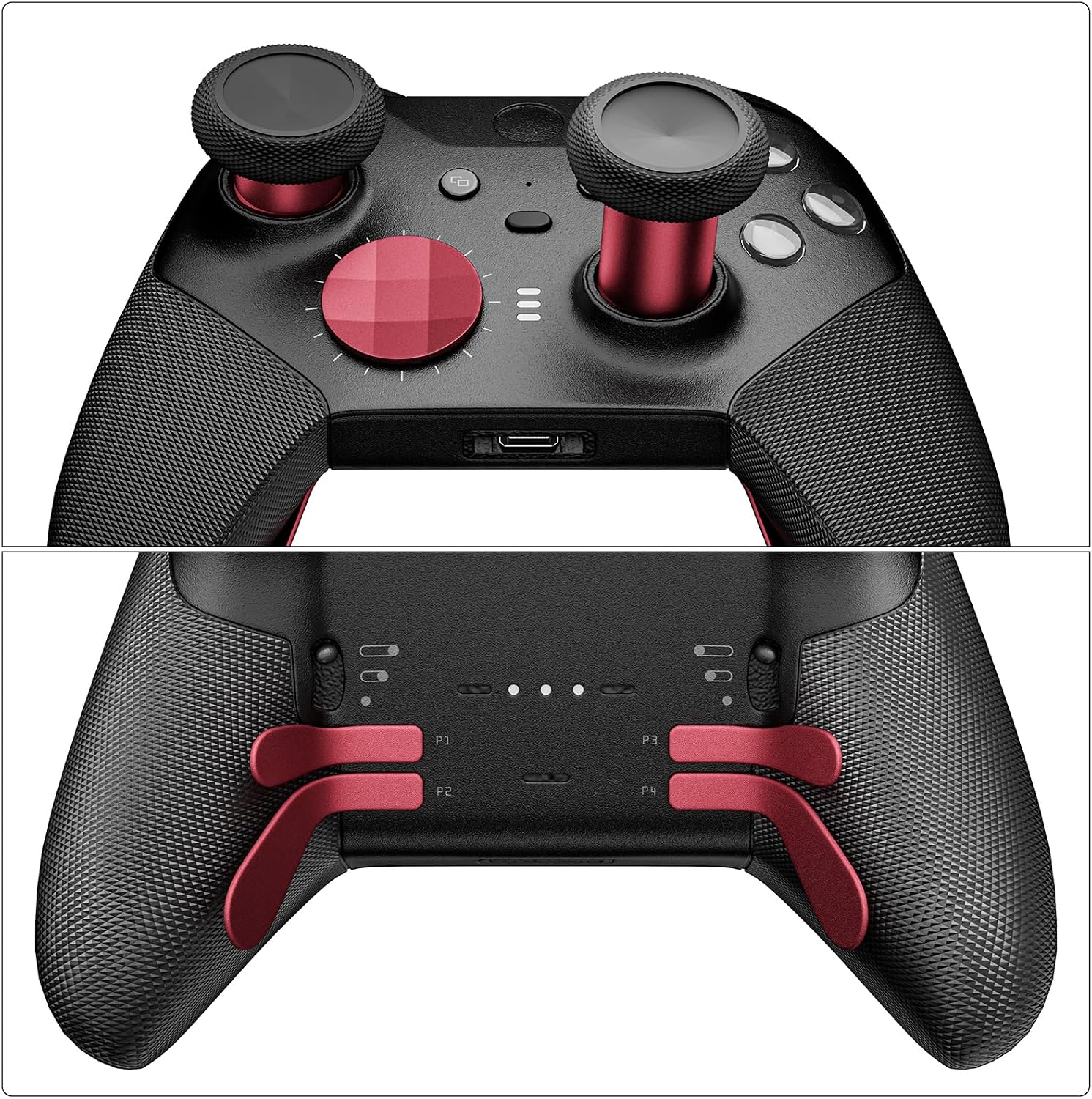 14-in-1 Controller Accessories Kit Compatible with Xbox Elite Series 2, 6 Premium Metal Thumbsticks, Swap Joysticks, 4 Interchangeable Paddles, 2 D-Pads, 1 Tool & 1 Storage Bag (Red)