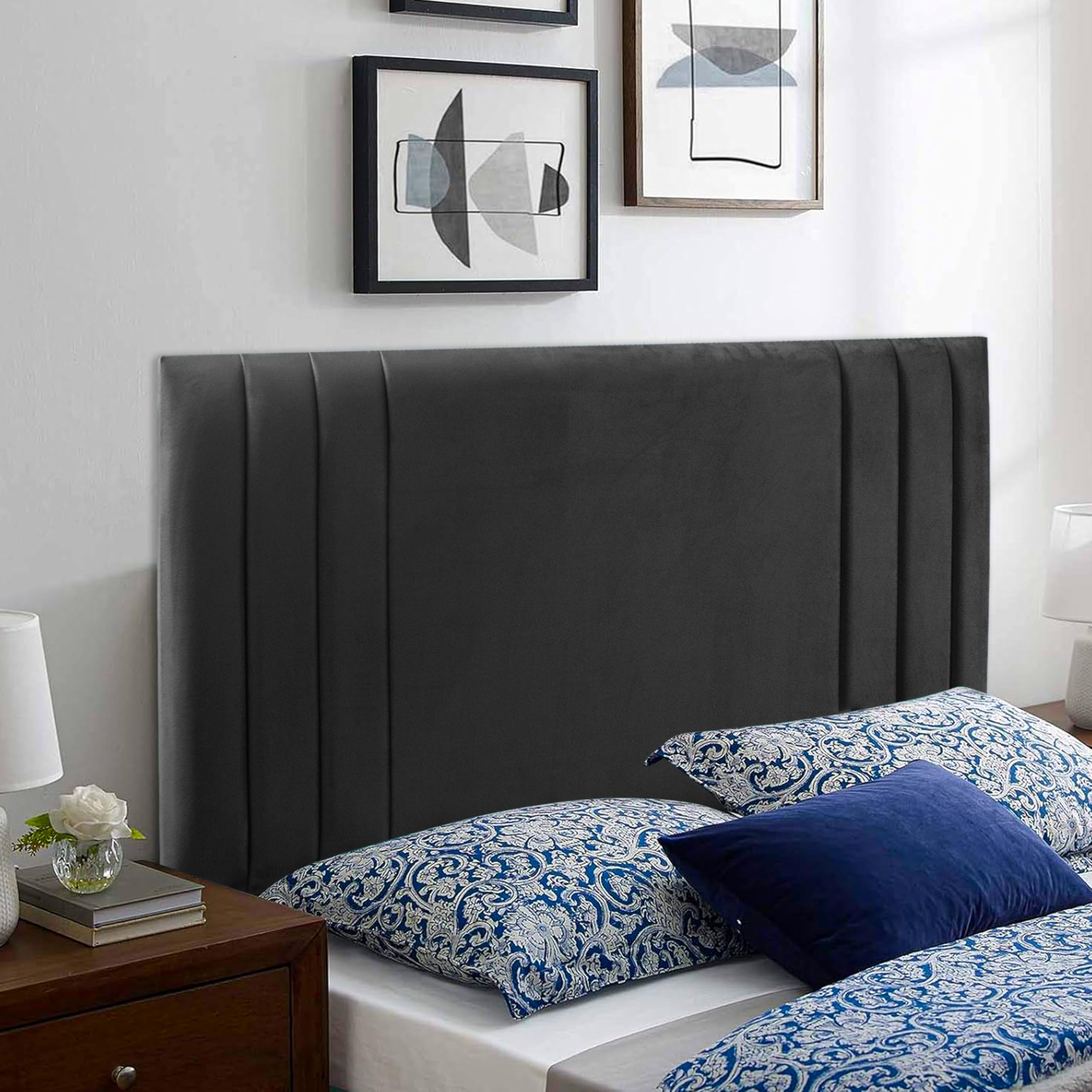 HB-1 Headboards for Beds – Rio 24'' Divan Bed Headboard – Headboards for Divan Beds, Bedroom & Hotel Furniture, Elegant Soft Plush Fabric Head Board (Black Plush, 4FT Small Double)