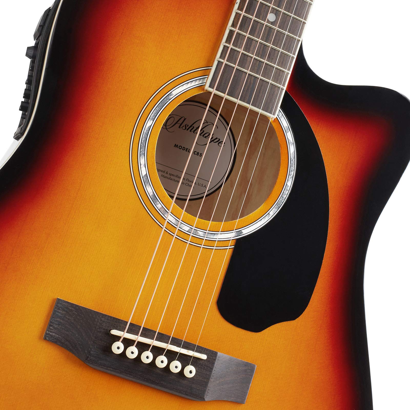 Ashthorpe Pełnowymiarowy zestaw gitar akustyczno-elektrycznych Dreadnought Cutaway - Premium Tonewood - Sunburst