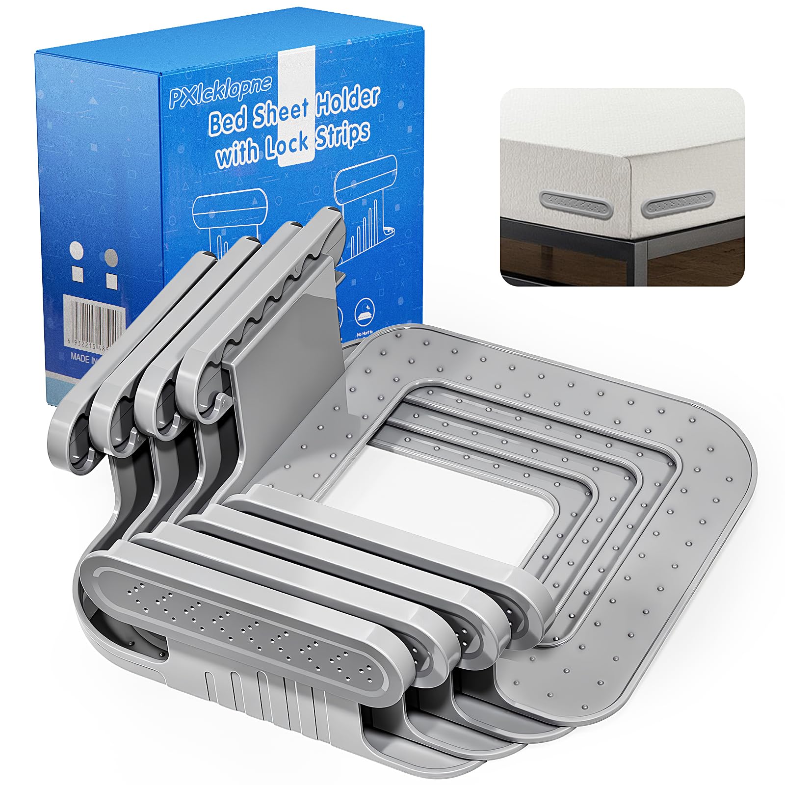 Bed Sheet Holder for All Mattress Sizes, 4PCS Non-Slip Bed Sheet Grippers, Upgrade Durable ABS Sheet Locks to Keep Sheets Tight, Mattress Sheet Corner Clips, Bed Clips, Easy to Install (grey)