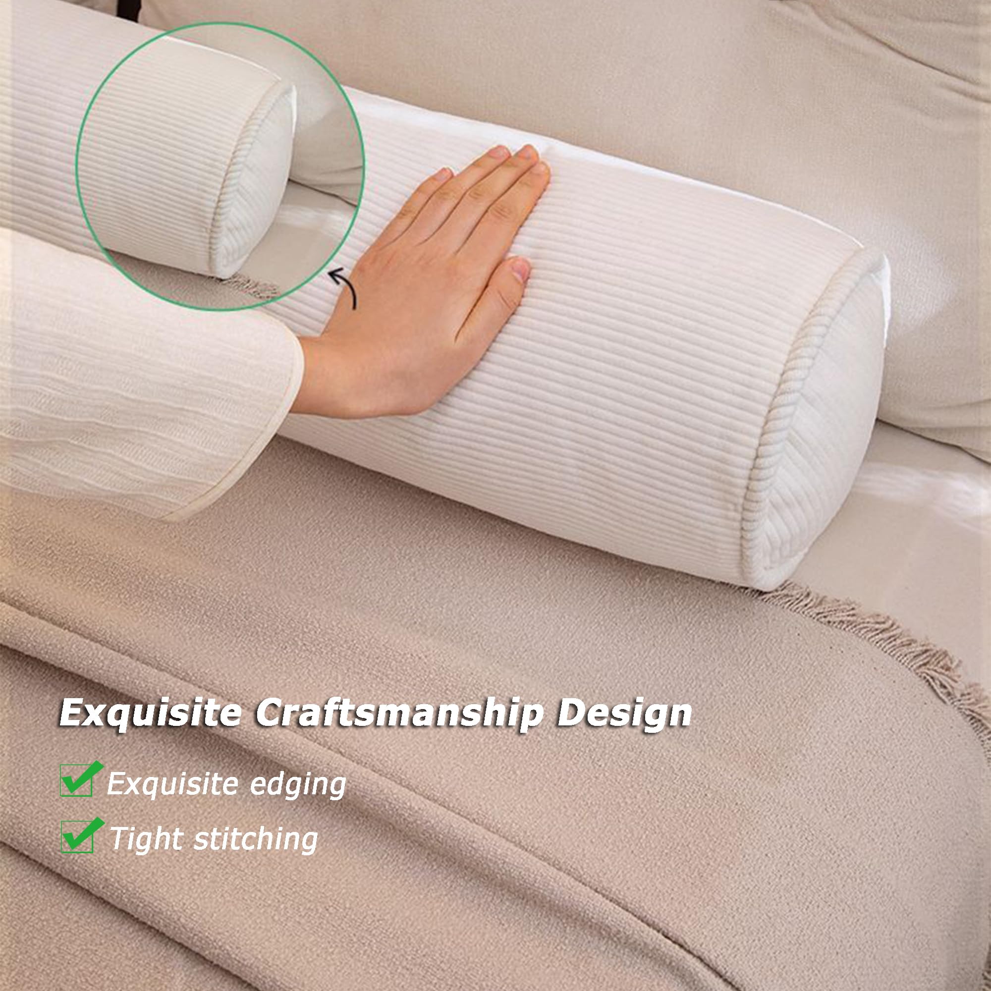 Strapazierfähige zylinderförmige Sofa-Armlehnenkissen, Nackenrolle und Yoga-Nackenrolle, abnehmbarer Bezug, Lendenwirbelstützkissen für Nachttisch, 120 x 20 cm, Grün