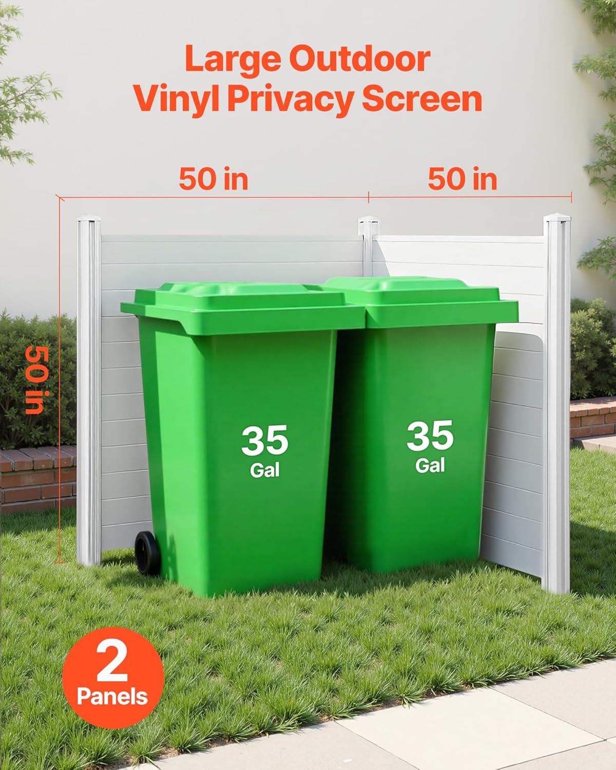 VEVOR Outdoor Privacy Screens, 50" W x 50" H Air Conditioner Fence, Pool Equipment Enclosure, Horizontal Vinyl Privacy Fence, Perfect to Enclose Trash Can and A/C Units (2-Panel)