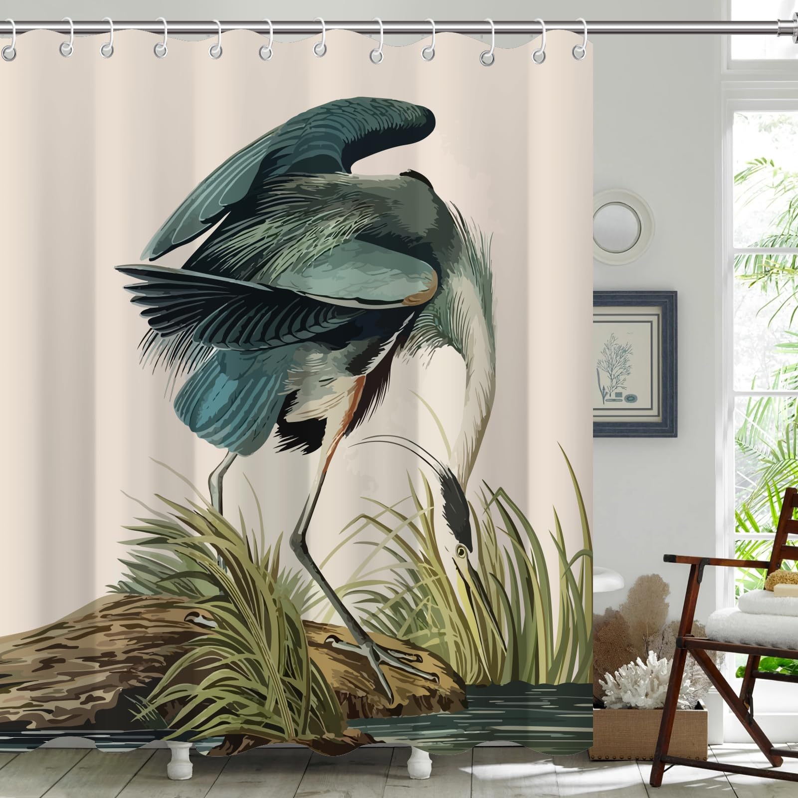 Cortinas De Ducha Para Baño, Cortina Floral De Pájaros Tropicales Para Duchas Y Bañeras, 55 X 72 Pulgadas De Largo, Ganchos Incluidos