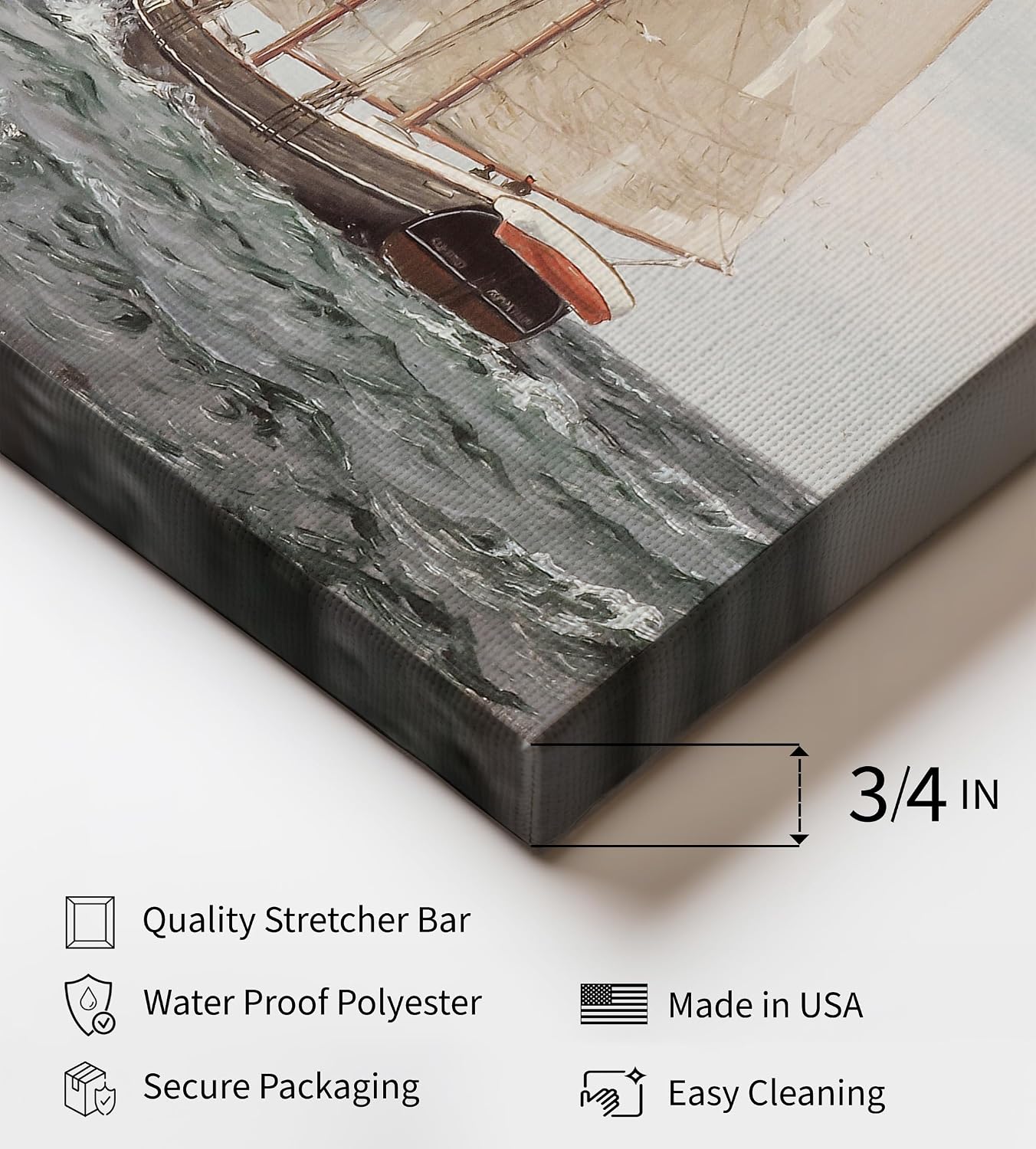 Poster Master Nautical Canvas - Retro Sailboat At Sea Print - Seascape Art - Ship Art - Gift for Men & Women - Coastal Decor for Living Room, Ocean or Beach House - 8x10 STRETCHED Canvas