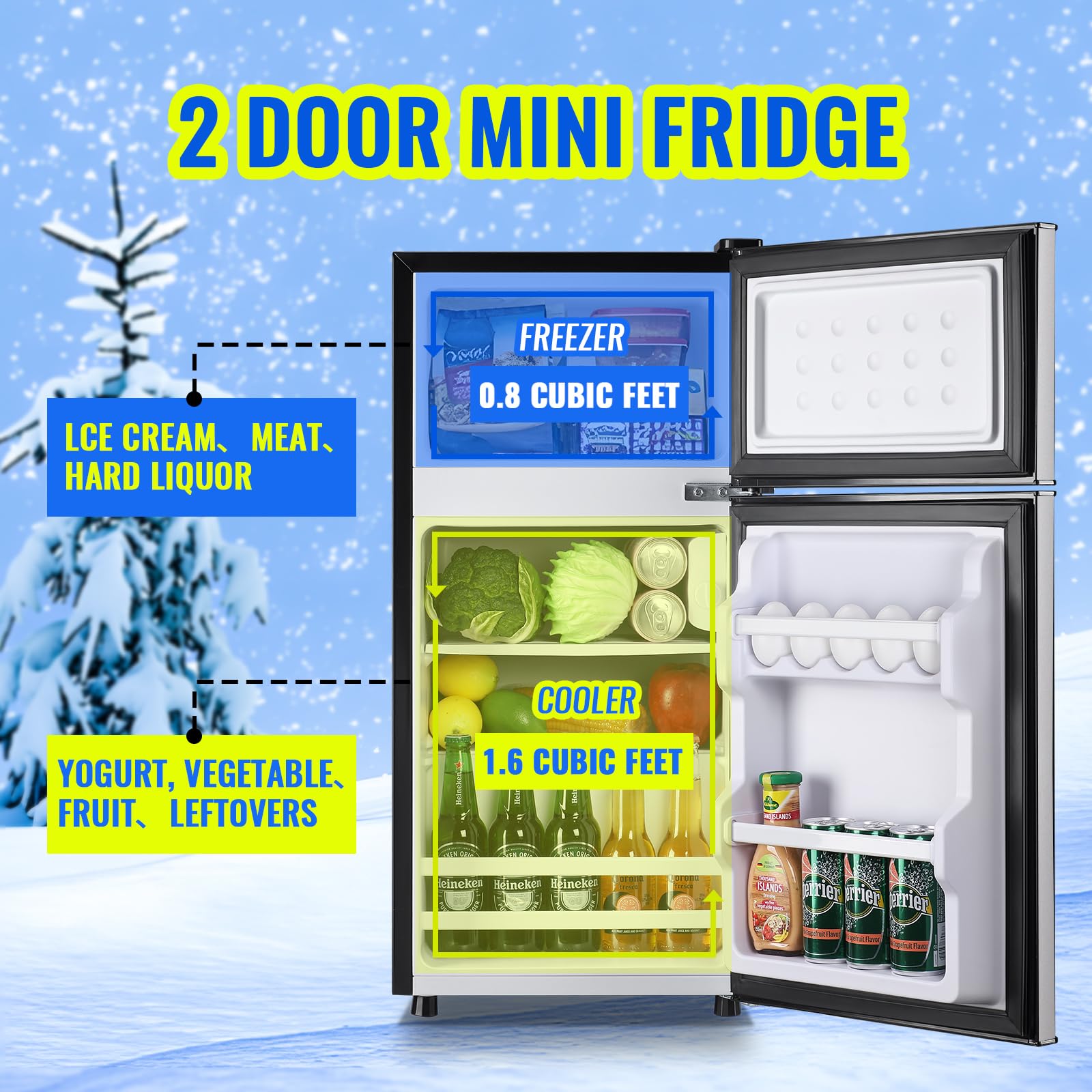 Tacool 5.0 Cu.Ft Mini Refrigerator With Freezer Small Fridge Drink Holder Double Door Refrigerator Adjustable Glass Shelves For Home,Apartment,Office Silver on Fridge.com - View 3