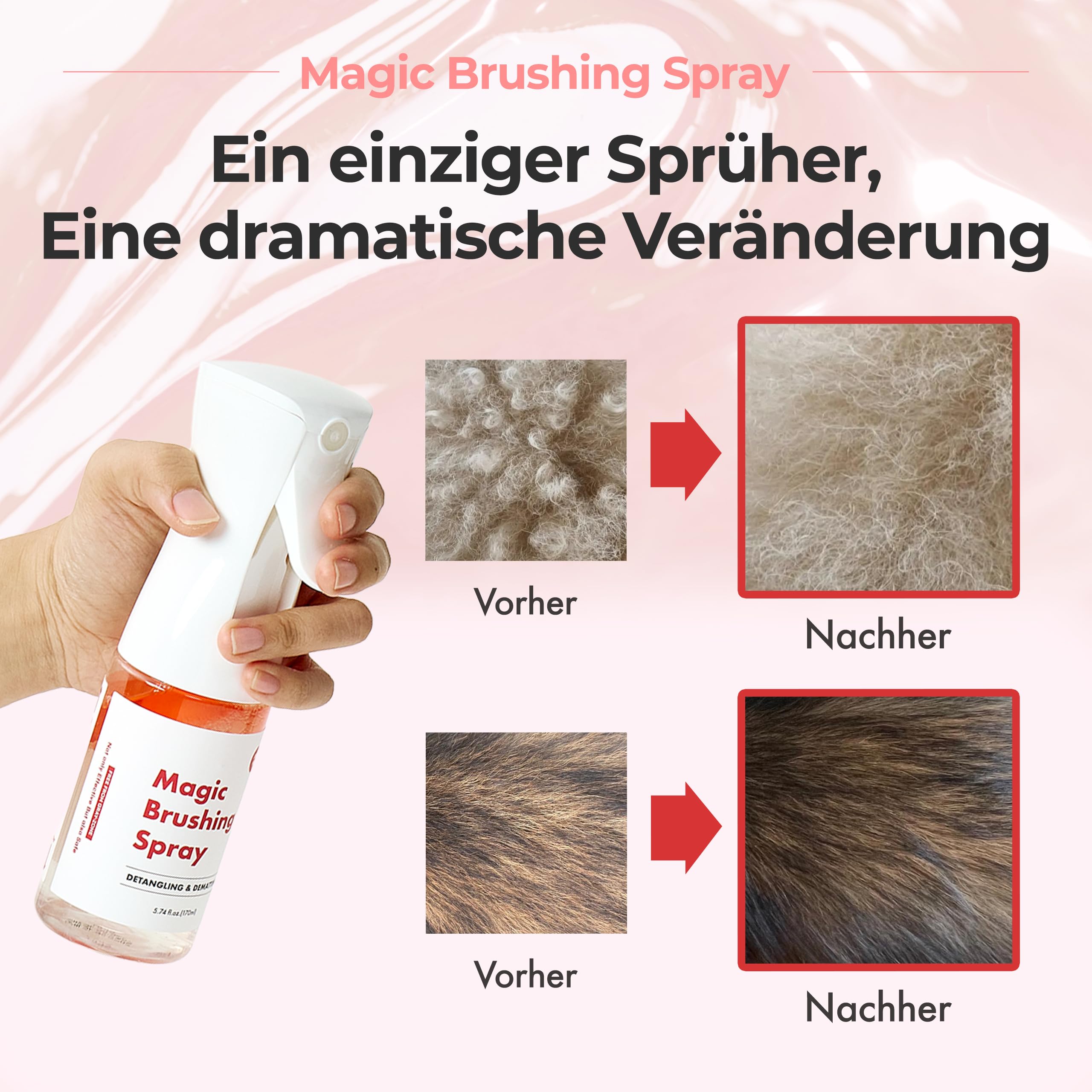 JAYU PET Magic Brushing Spray – Entwirrungsspray für Hunde, gegen Verfilzungen & Juckreiz, hypoallergen, geruchsneutralisierend, Glanz- & Pflegespray (170 ml)