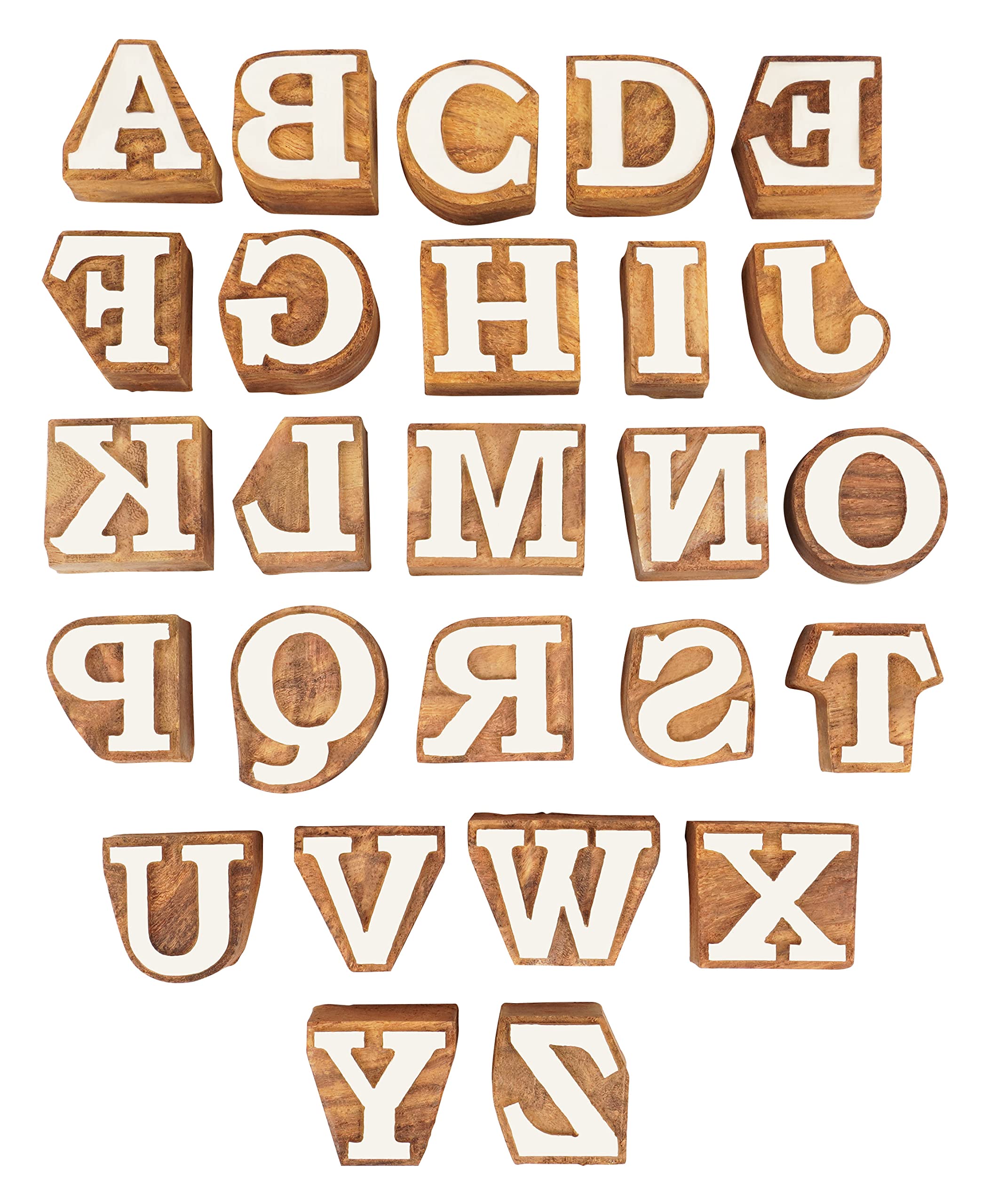 Bloc d'impression textile alphabet A-Z en bois sculpté main pour tissu et argile
