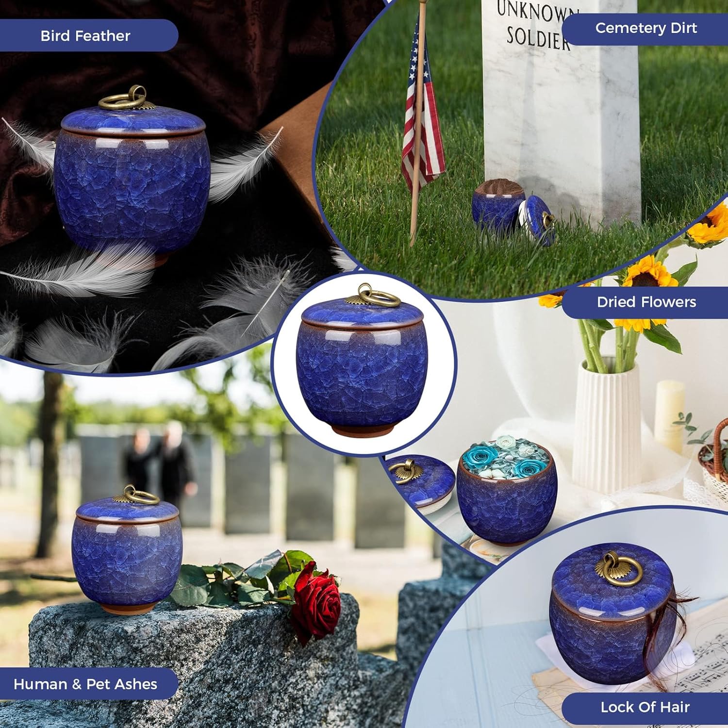 Small Urns for Human Ashes Keepsake, Ceramic Ice Crack Memorial Keepsake Cremation Urns Token Urns Mini Sharing Funeral Urns with Black Premium Box,Colored Set
