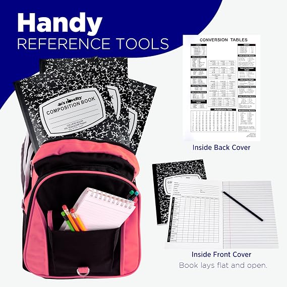 4E's Novelty College Ruled Composition Notebooks 4 Pack - Hard Cover 100 Sheets 9.75 x 7.5 for Notetaking, Black Marble Bulk Compositon Book, Back to School Supplies For Students Boys Girls & College by 4Es Novelty