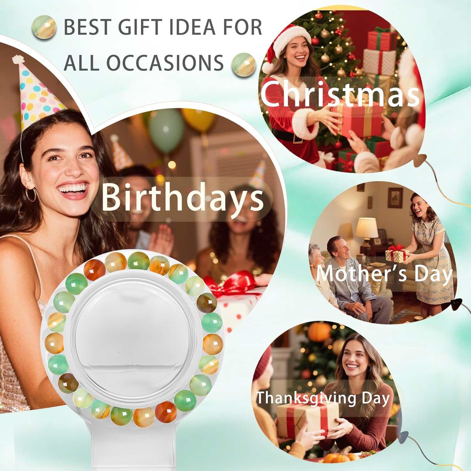 Healing Crystal Bracelets for Women Natural Stone Beaded Stretch Bracelet Handmade Gem Semi Precious Gemstone 8mm Round Beads Yoga Anxiety Stress Relief Bracelet Jewelry Gifts - Image 4