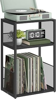 VASAGLE Record Player Stand, 3-Tier Side Table, Vinyl Record Storage up to 100 Albums, End Table for Living Room, Bedroom, Ebony Black ULET275B01