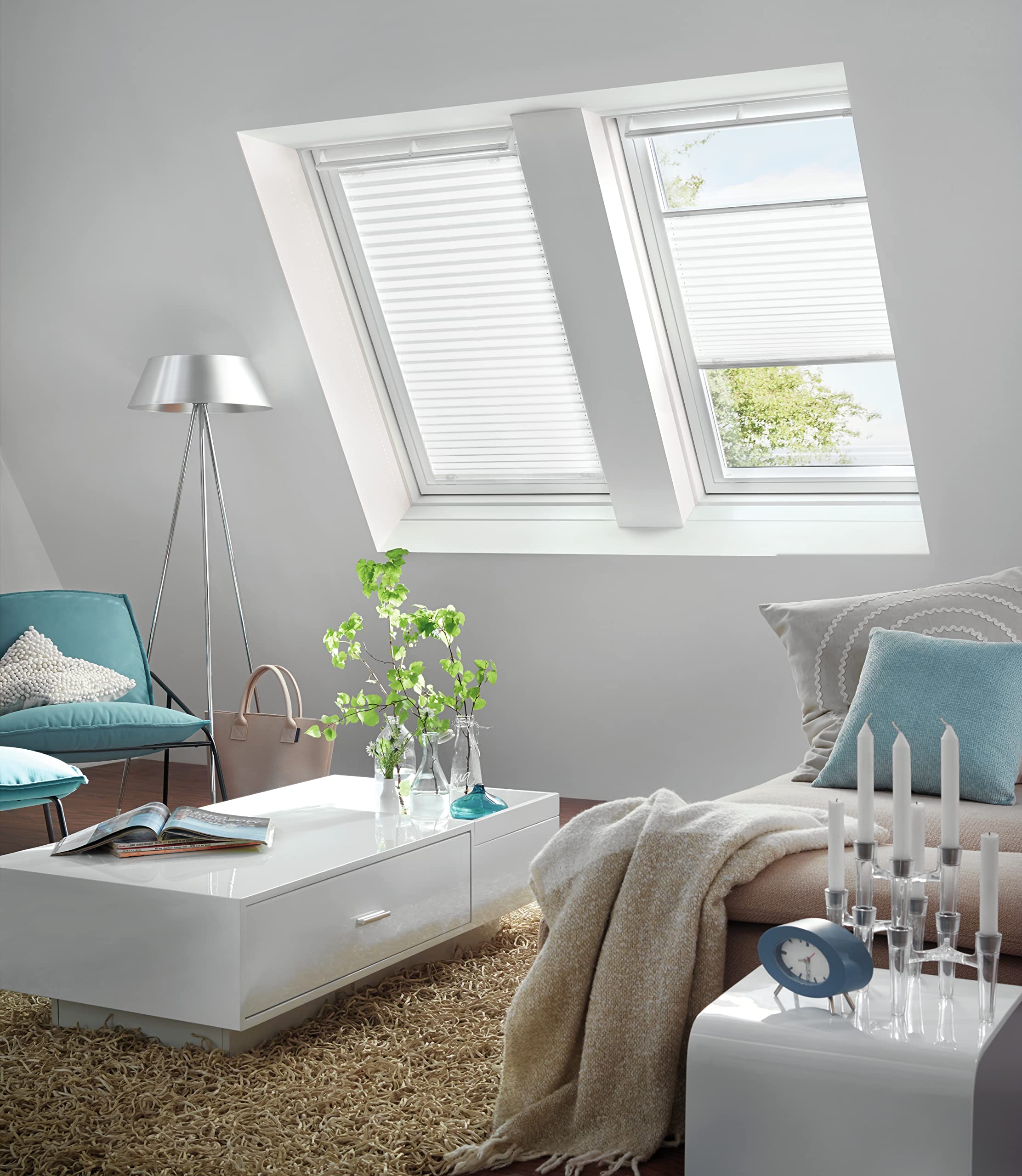 GARDINIA Solo Dachfenster-Plissee ohne Bohren, Saugnäpfe, Weiß, 95,3x122cm