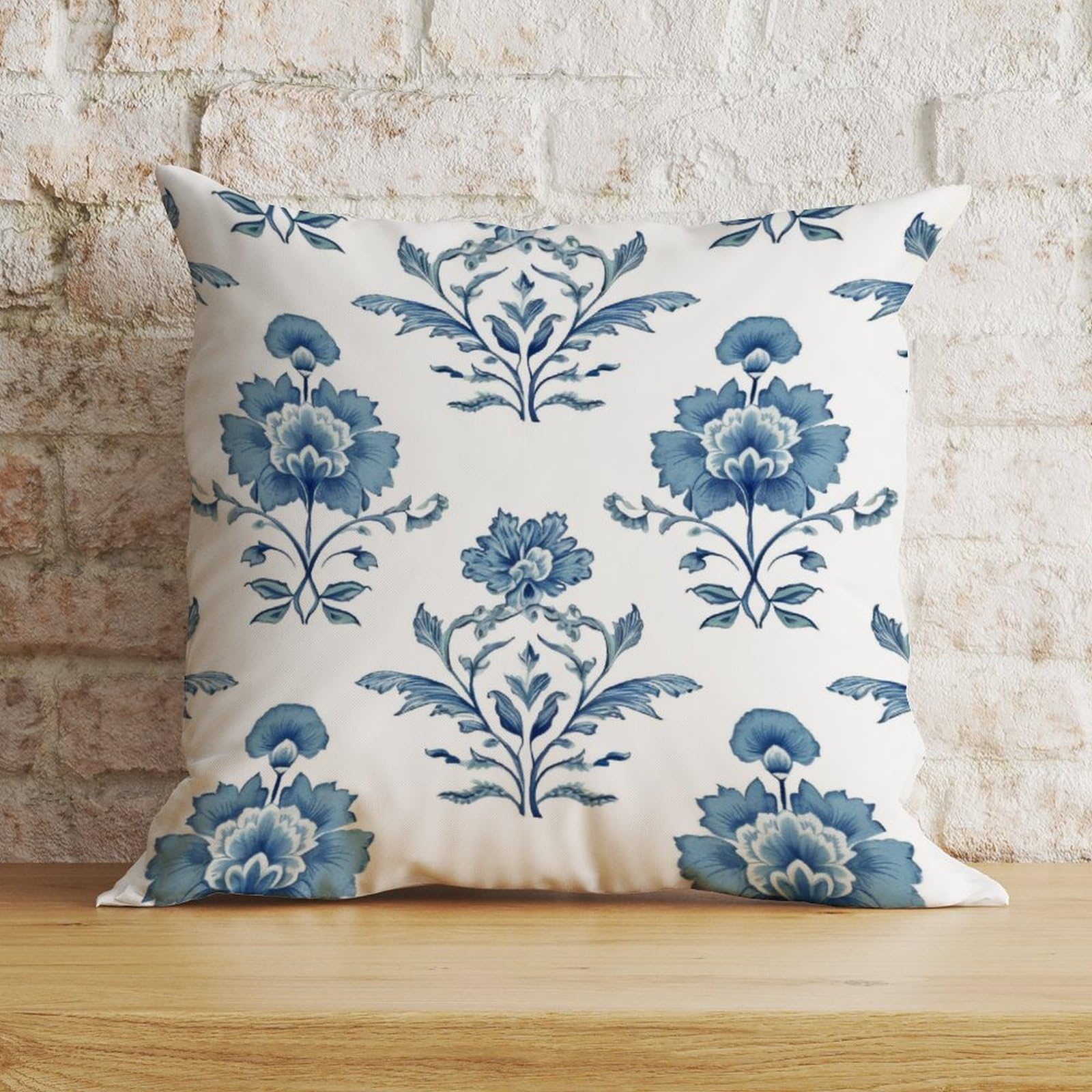 Zyadsinoudor Mughal Flower in Monsoon Pillow Cover Chinese Style Cushion Cover 24x24in Decorative Pillow Home Cotton Linen Rustic Throw Pillowcase For Bedroom Living Room Couch Bed