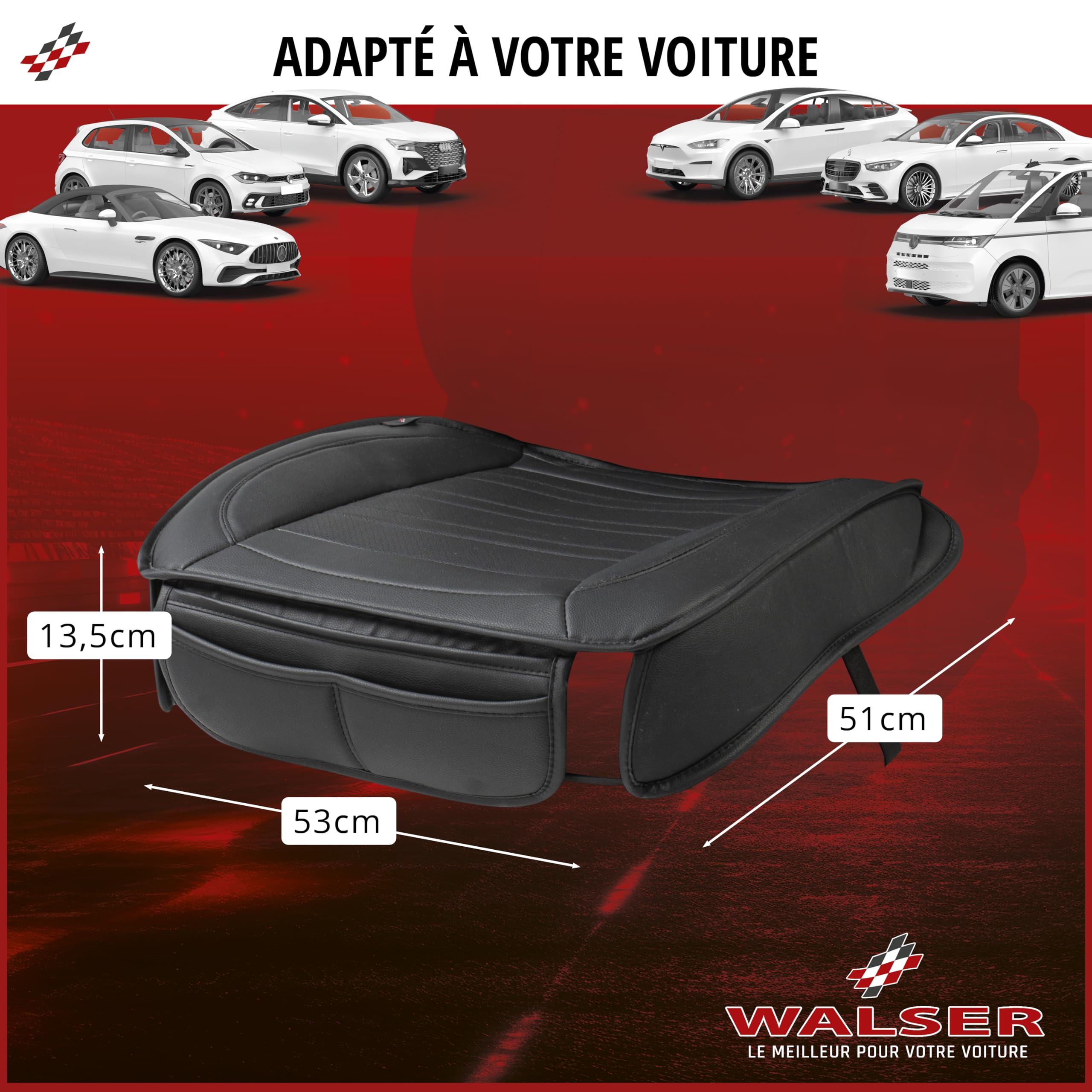 WALSER Housse de siège auto Fernando, Housse de siège auto sièges avant, Coussin de place voiture place conducteur, Car Seat Cover noir