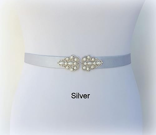 Miniatura 8 de Black Elastic Silver Jeweled Pearl Dress Belt, Sizes XS to 3XL