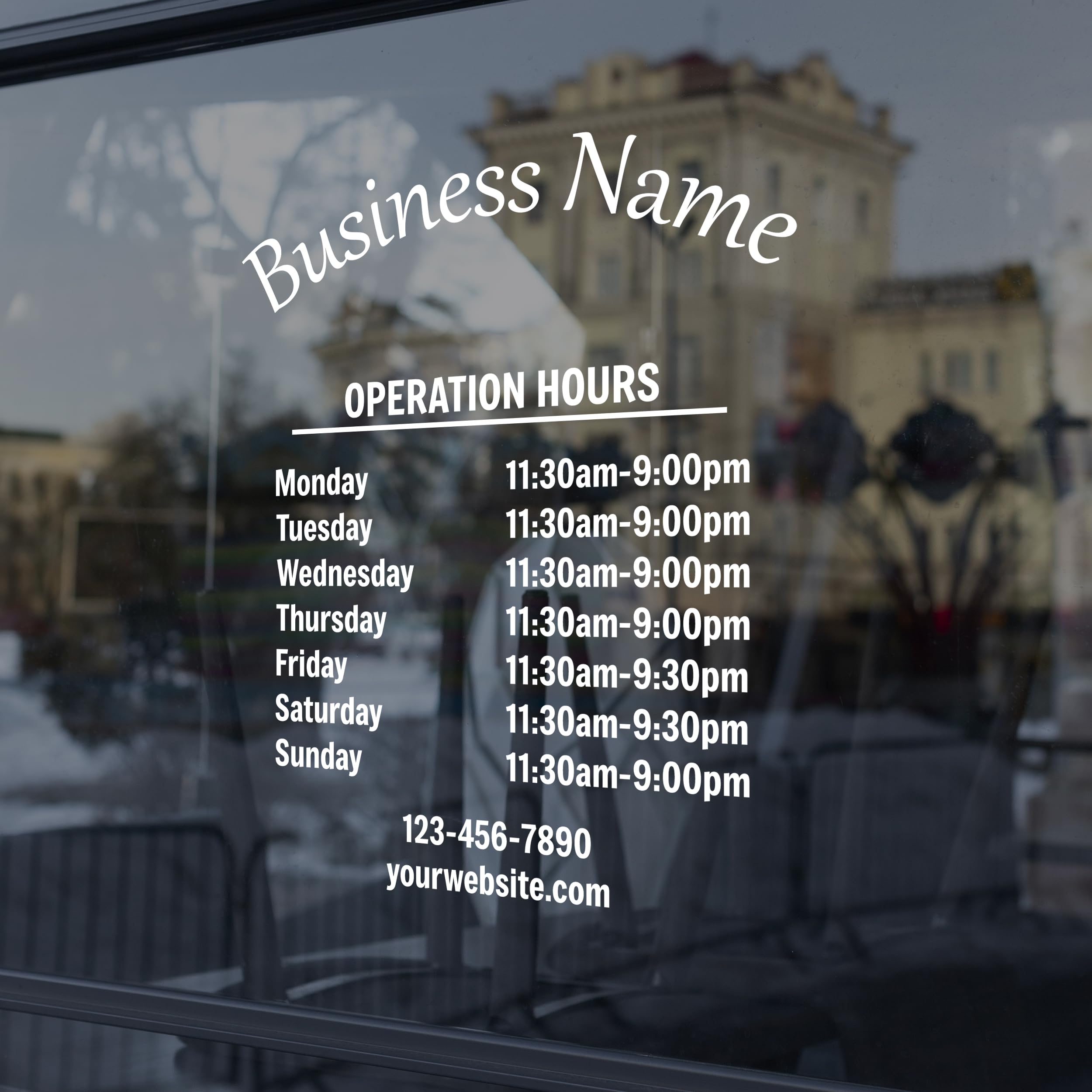 Cus2mize - Custom Business Open Hours Sign For Window - Personalized Vinyl Decals For Store Glass, Waterproof, Indoor or Outdoor (D6)