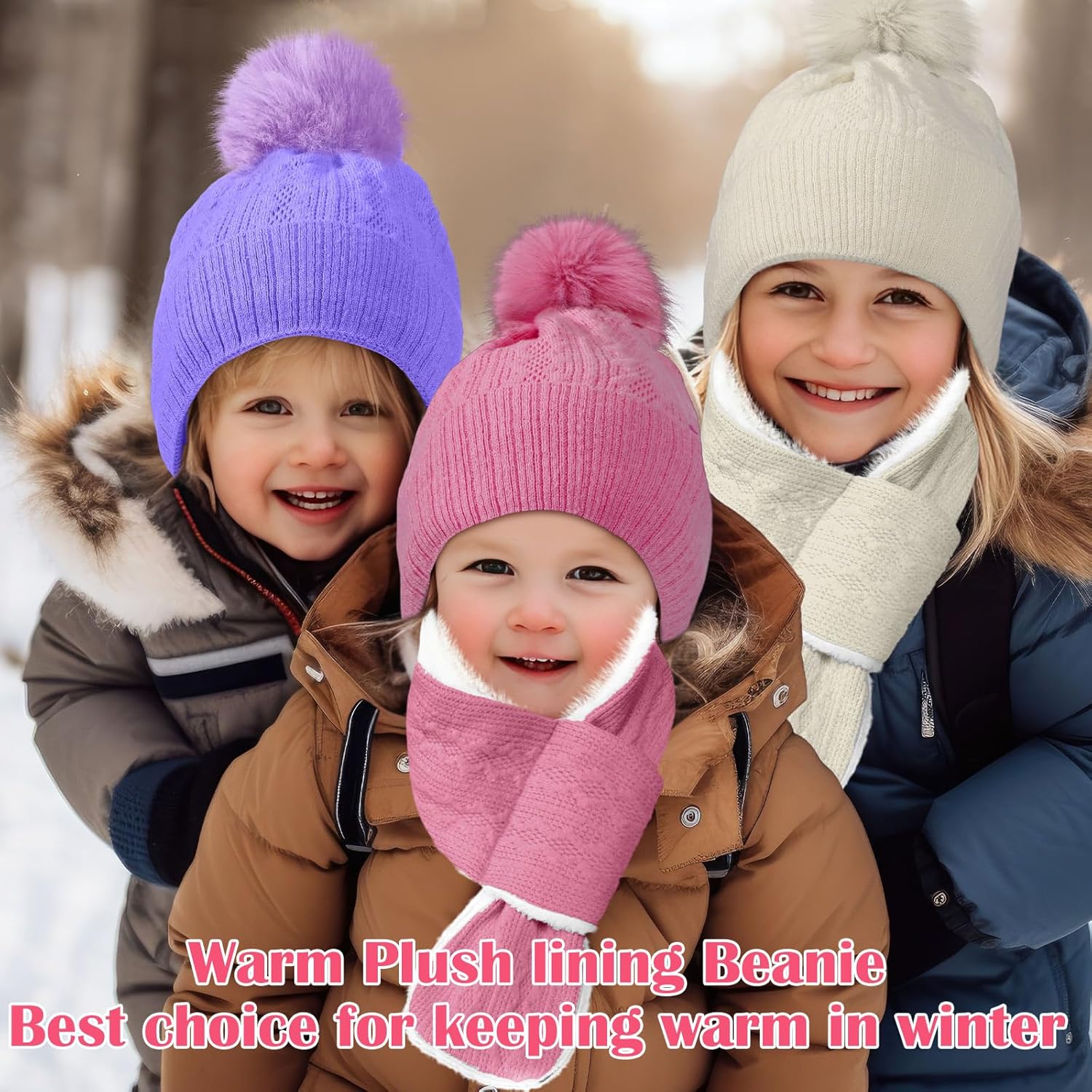 12 Pcs Kids Hat Gloves Scarf Set for Winter 3-5 Toddler Pom Fleece Scarf Knit Cap Children for Boys Gift Girls - Image 7