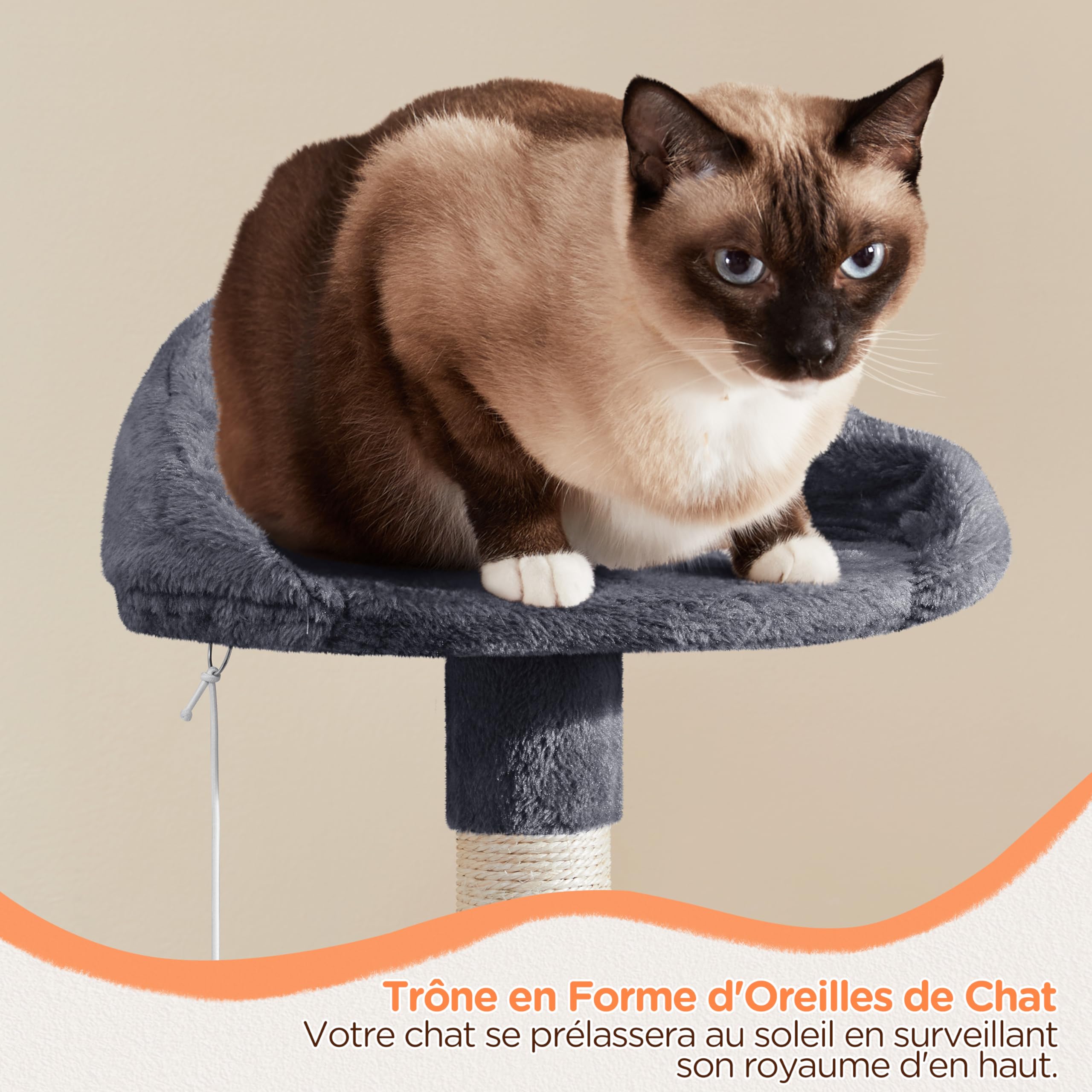 Yaheetech Arbre à Chat Multiniveau Tour pour avec Perchoir Oreilles de Cachette Panier Plateforme Poteaux Griffer Centre d’activités Taille 145 cm Haut Gris Foncé 48,5 × 40,5