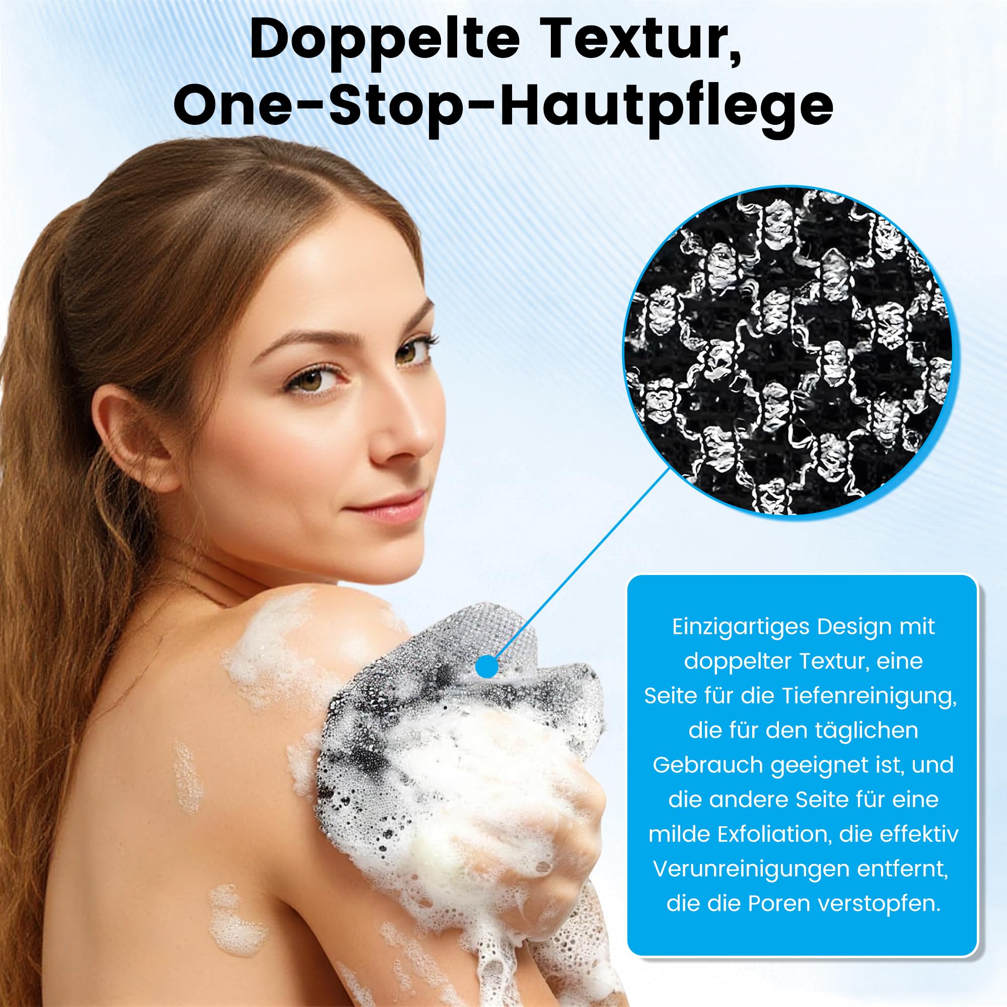 Blissal Exfoliante antibacteriano toalla de ducha, Peeling cuerpo de ducha, Accesorios de ducha de cepillo de espalda, Exfoliante ducha Schwamm scrubber, Loofah Schwamm für Männer Fraue (negro) — view 3