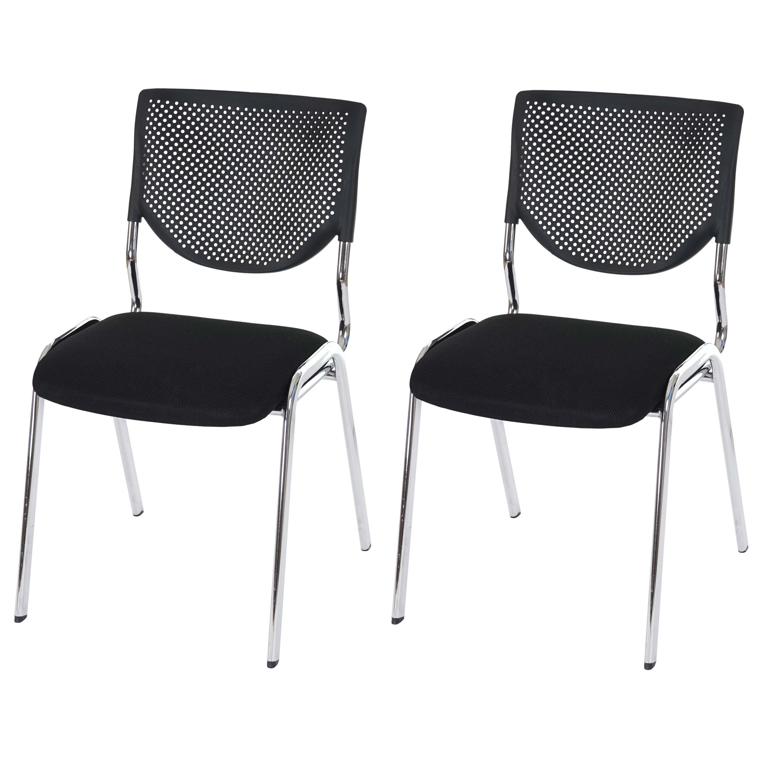 Mendler 2 x Chaise Visiteur T401 empilable Tissu siège Noir Pieds chromés