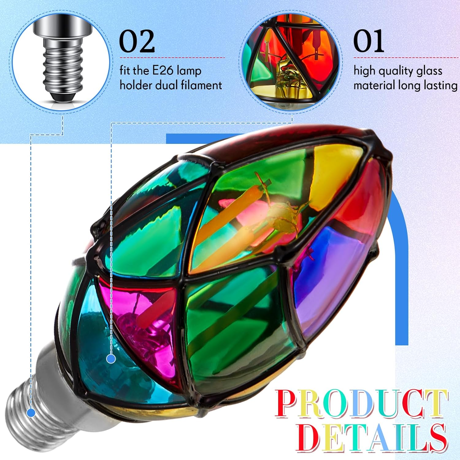 VIHOSE 6 Pcs LED Stained Glass Light Bulb E12 LED Bulb 3.5w Colorful Lightbulb Candelabra Base Painted Light Bulb LED Night Light for Christmas Xmas Home Balcony Garden Party Decoration