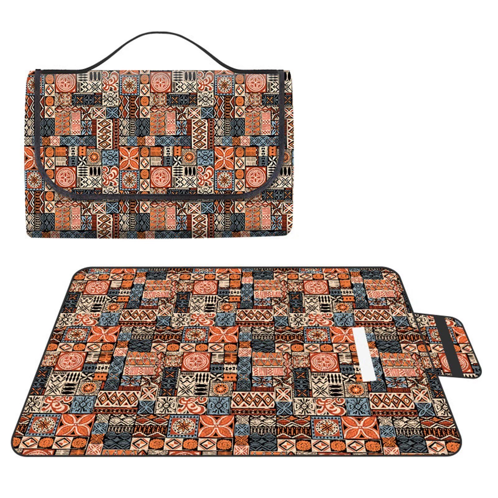 Manta de Picnic al Aire Libre, 150x200cm Alfombras de Playa, Mantas para pícnic Impermeable Prueba Arena Manta de Playa Plegable Portátil para Aire Libre Jardín Acampar Mantas Pícnic Naranja Mandala