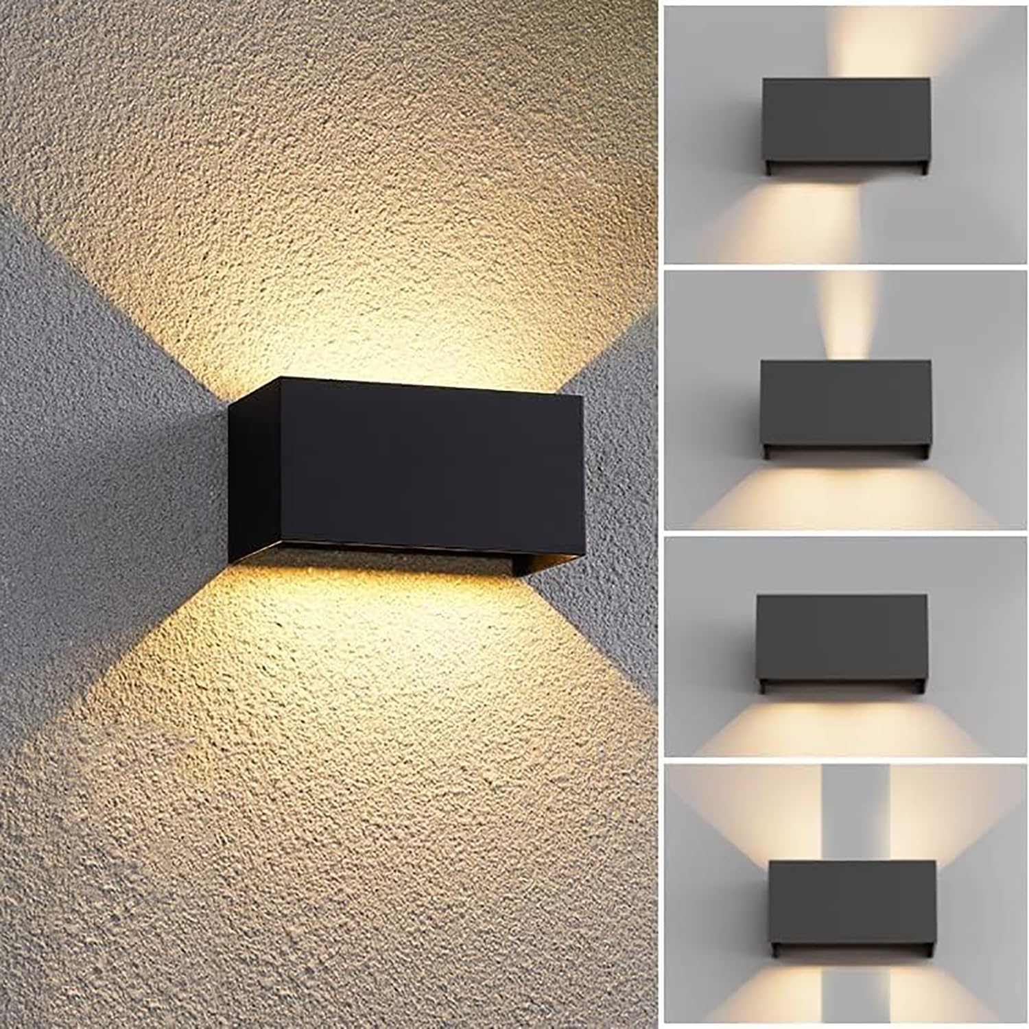 Aplique Pared Exterior LED 12W, Luz Exterior 3000K Blanco Cálido,Lampara Exterior Pared Impermeable IP65 Ángulo de haz Ajustable Aplique de Interior Aluminio Negro para Terraza,Jardín,Balcón