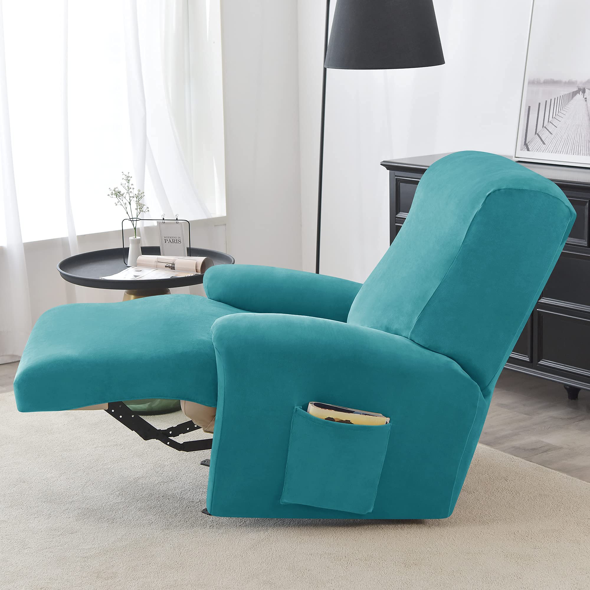 Plush Stretch Recliner Chair Cover - Pet-Friendly Slipcover for Electric Recliners with Side Pocket - Sofa Protector