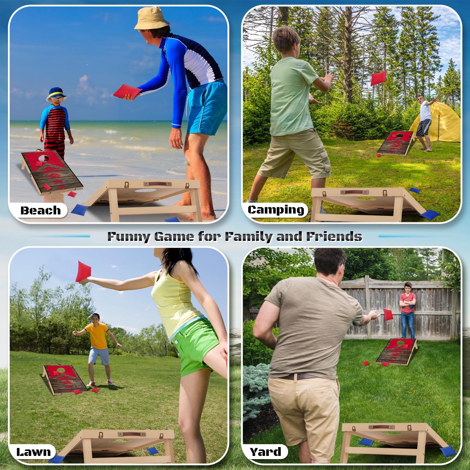 NZQXJXZ Juego de Cornhole de madera para exteriores, juego de Cornhole 2 en 1 con 8 bolsas de frijoles y bolsa de transporte para patio, césped, playa, camping al aire libre