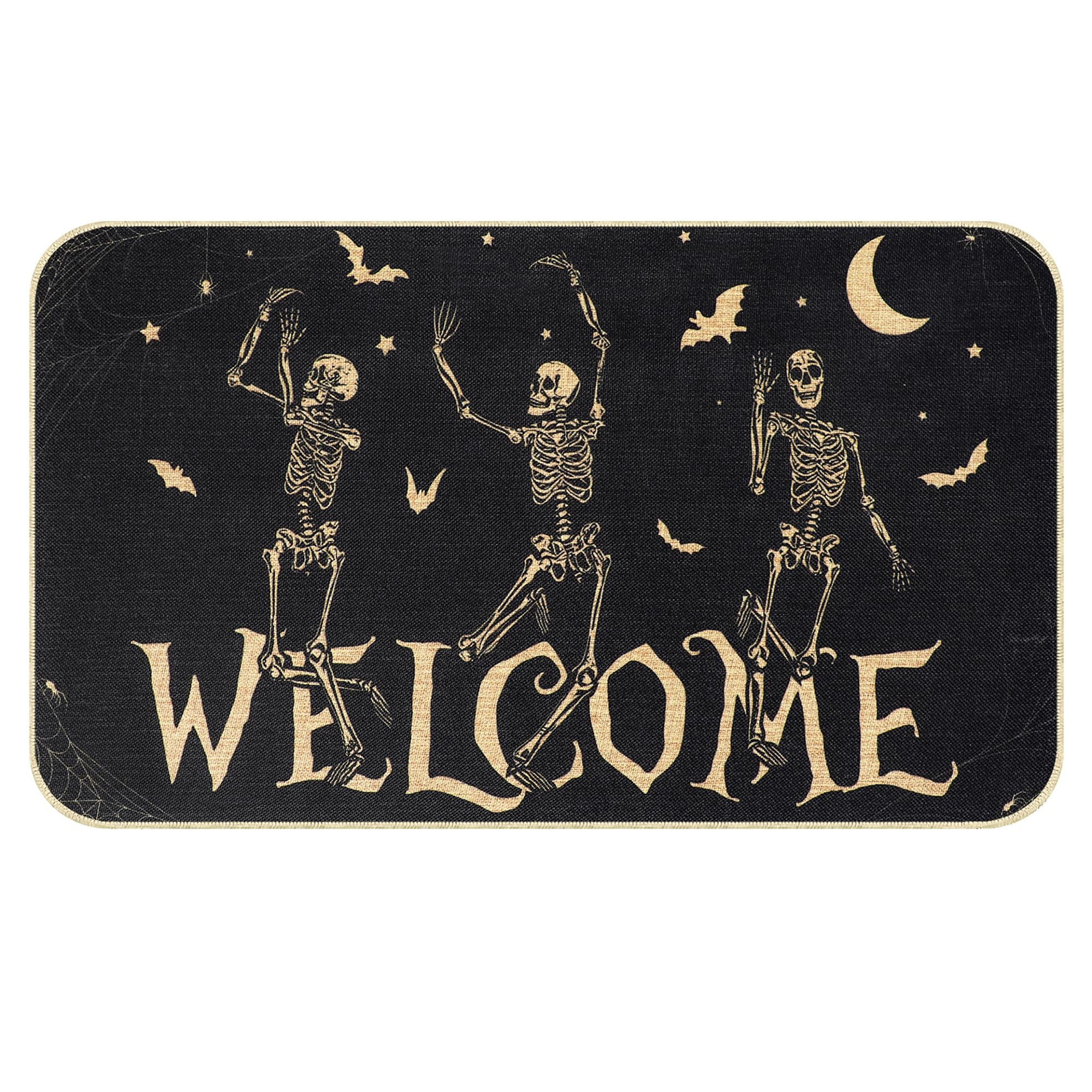 ErweicetHalloween Dancing Skeletons Mat 17" x 30" Halloween Skeletons Doormat Non-Slip and Washable Doormat Rubber Back Door Mat Rugs for Indoor Outdoor Cute Ghost Pattern