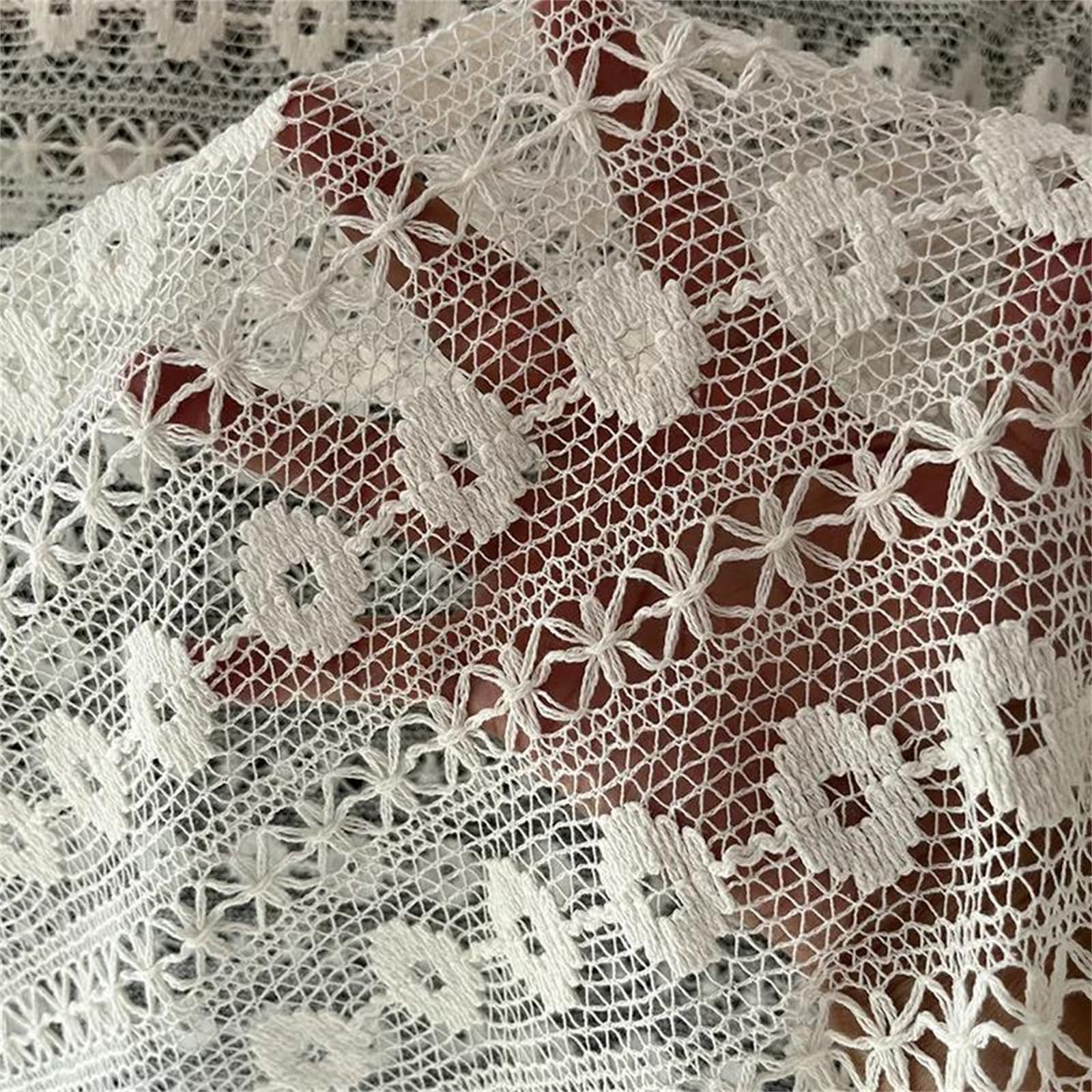 Tessuto di Pizzo Strutturato Ricamato in Cotone Cavo da 130 cm for Realizzare Abiti e progetti di Stoffa da Cucire Fatti a Mano(White)