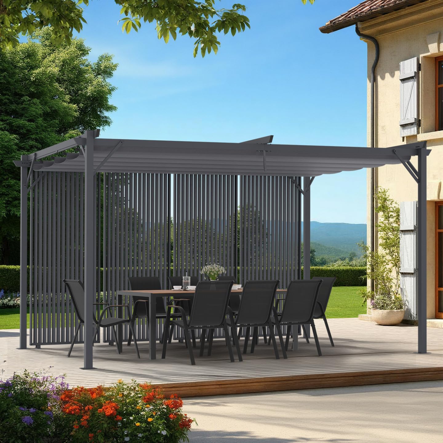 IDMarket - Pergola avec 4 persiennes Verticales Toit rétractable 3x4M