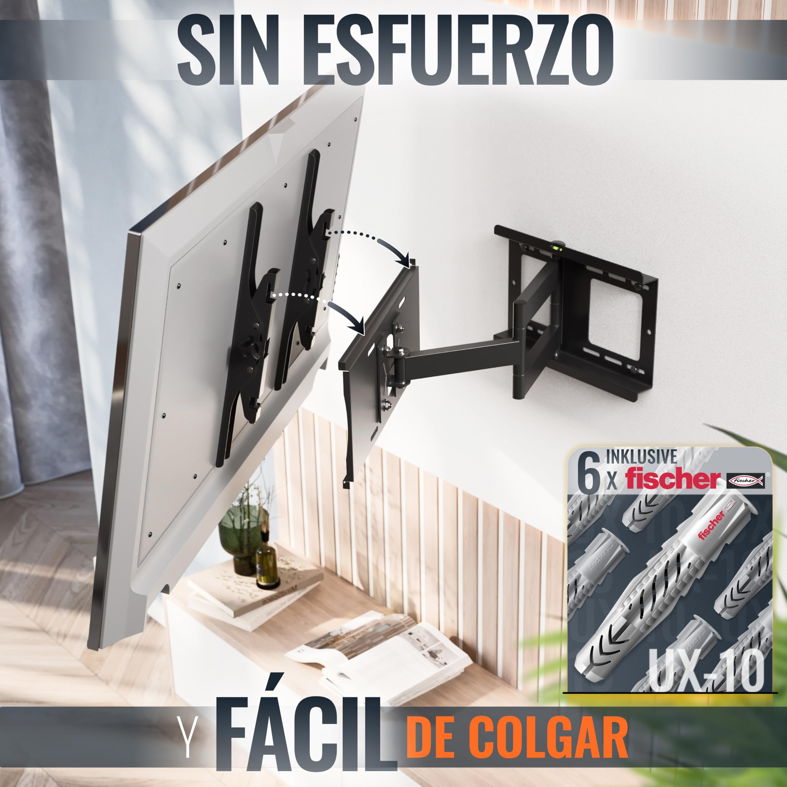 RICOO Soporte TV Pared 40-75" Pulgadas (81-165cm) R23-F Brazo articulado Giratorio Inclinable Colgador televisión Universal VESA 200x200-400x400 Negro