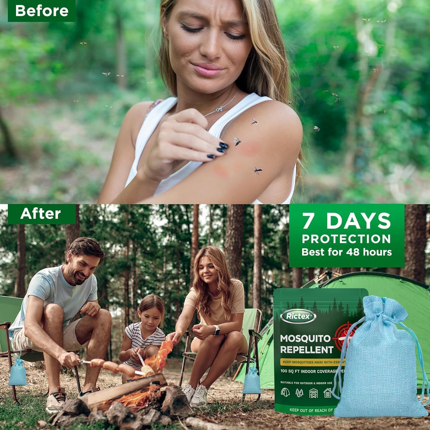 Mosquito Repellent Outdoor Patio Pouches: Natural Insect Deterrent with Citronella & Peppermint Oils - Safe for Kids & Pets - Ideal for Yard, Camping, Home & Indoor Use (1.55 Ounce (Pack of 10))