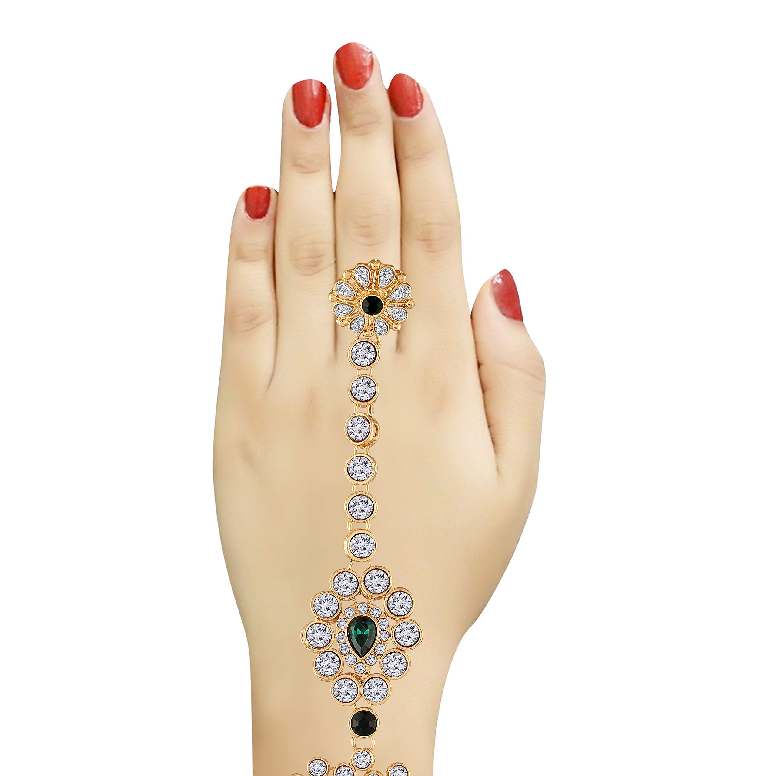 Traditional Plated CZ Haath Phool Panja Bracelet with Ring