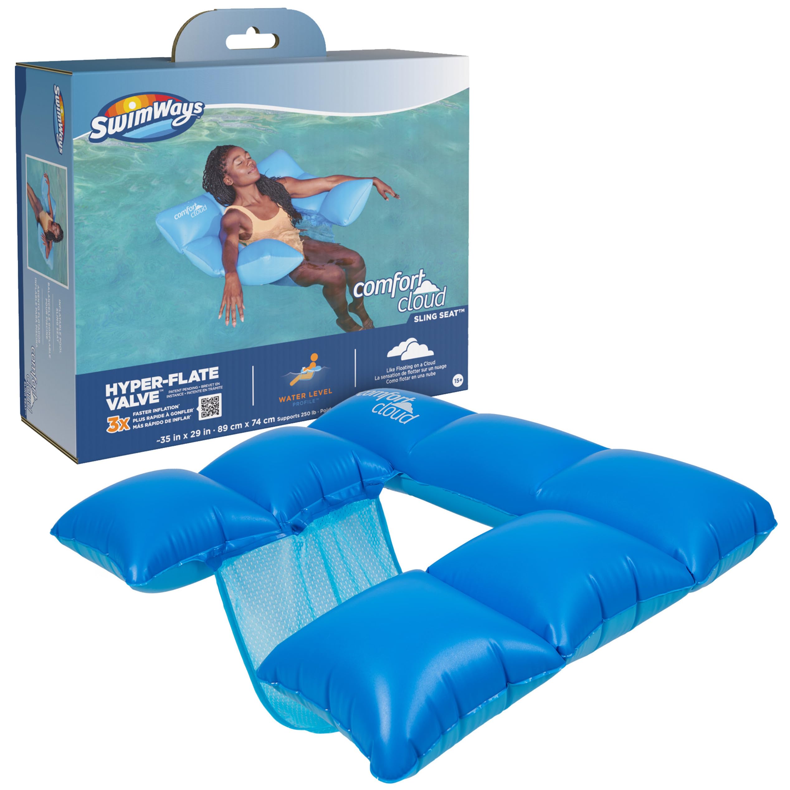 Comfort Cloud Pool Lounger with Fast Inflation & Headrest Pillow, Oversized Inflatable Pool Floats for Adults