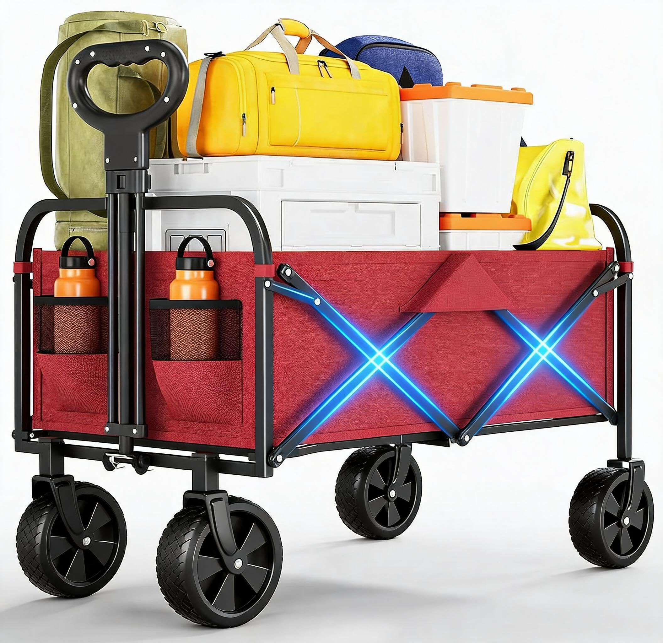 Aptliton Red Festival Trolley On Wheels, 220L/172Kg Folding Collapsible Wagon Trolley, Portable Camping Cart With 360° All-Terrain Wheels And Adjustable Handle For Garden Trolley, Shopping Trolley–