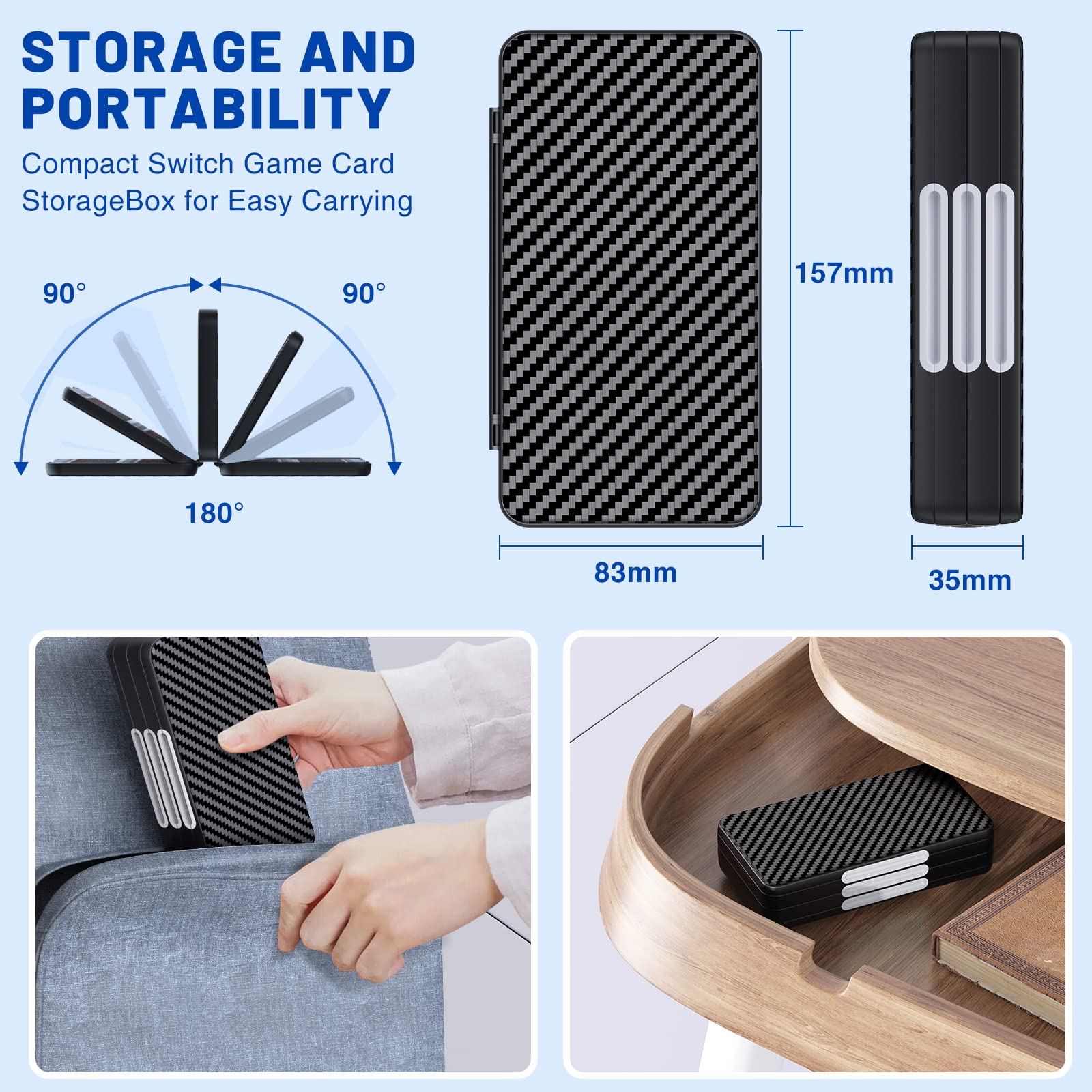 CYKOARMOR Switch Game Case per Nintendo Switch OLED/Switch/Switch Lite, Switch Game Case Holder con 72 slot per schede di gioco e 24 slot per schede di memoria - Nero Grigio..