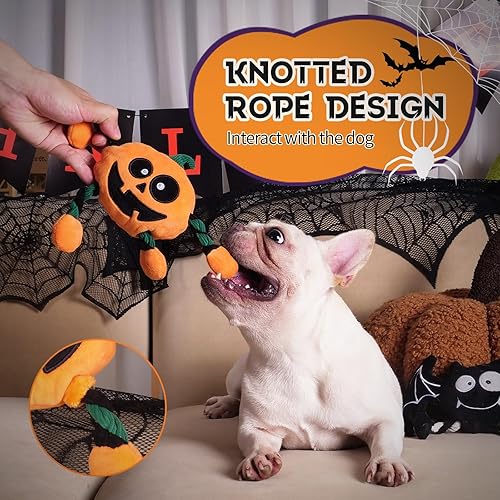 Miniatura 3 de Apasiri Squeaky Plush Dog Toys for Large Dogs, Tough Dog Toys, Durable Dog Toys for Medium Dogs, Rope Puppy Toys, Small Dog Toy, Bat Pumpkin 2 Pack